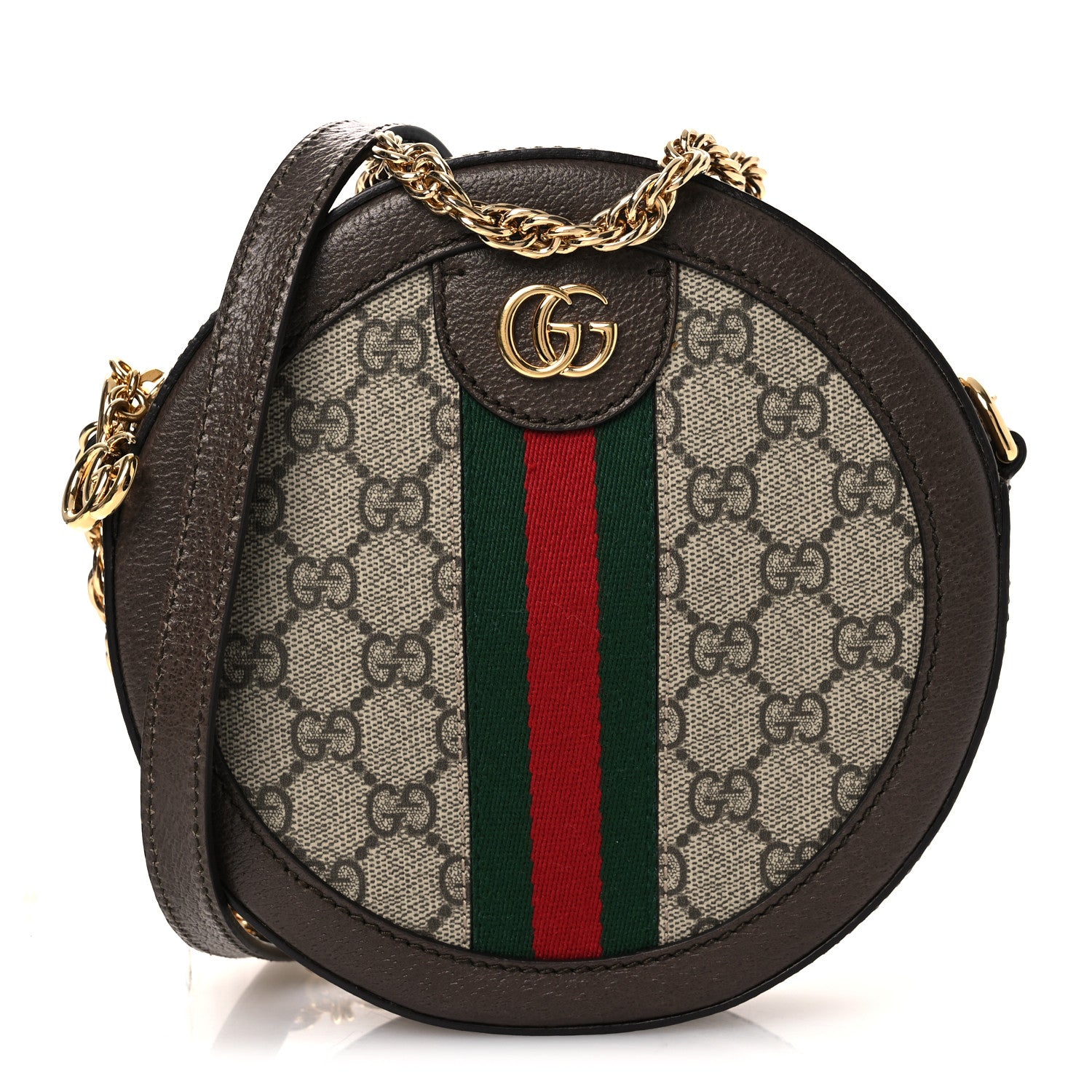 Gucci GG Supreme Monogram Web Mini Ophidia Round Shoulder Bag Brown 1 of 10