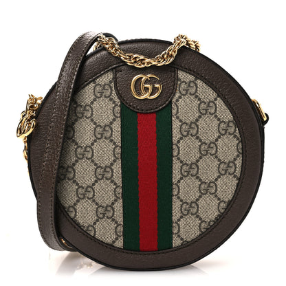 Gucci GG Supreme Monogram Web Mini Ophidia Round Shoulder Bag Brown 1 of 10