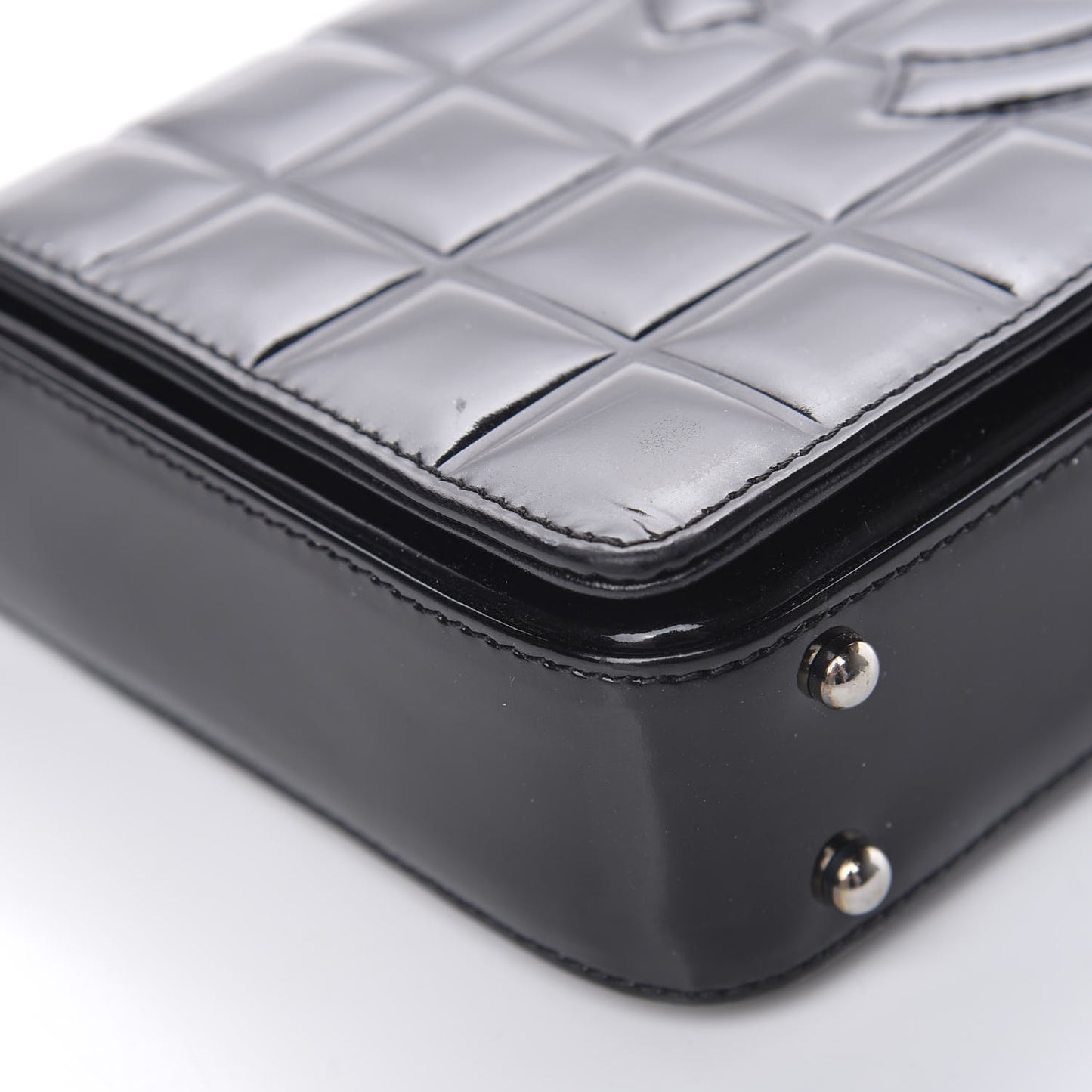 Patent Chocolate Bar Quilted CC Flap Black
