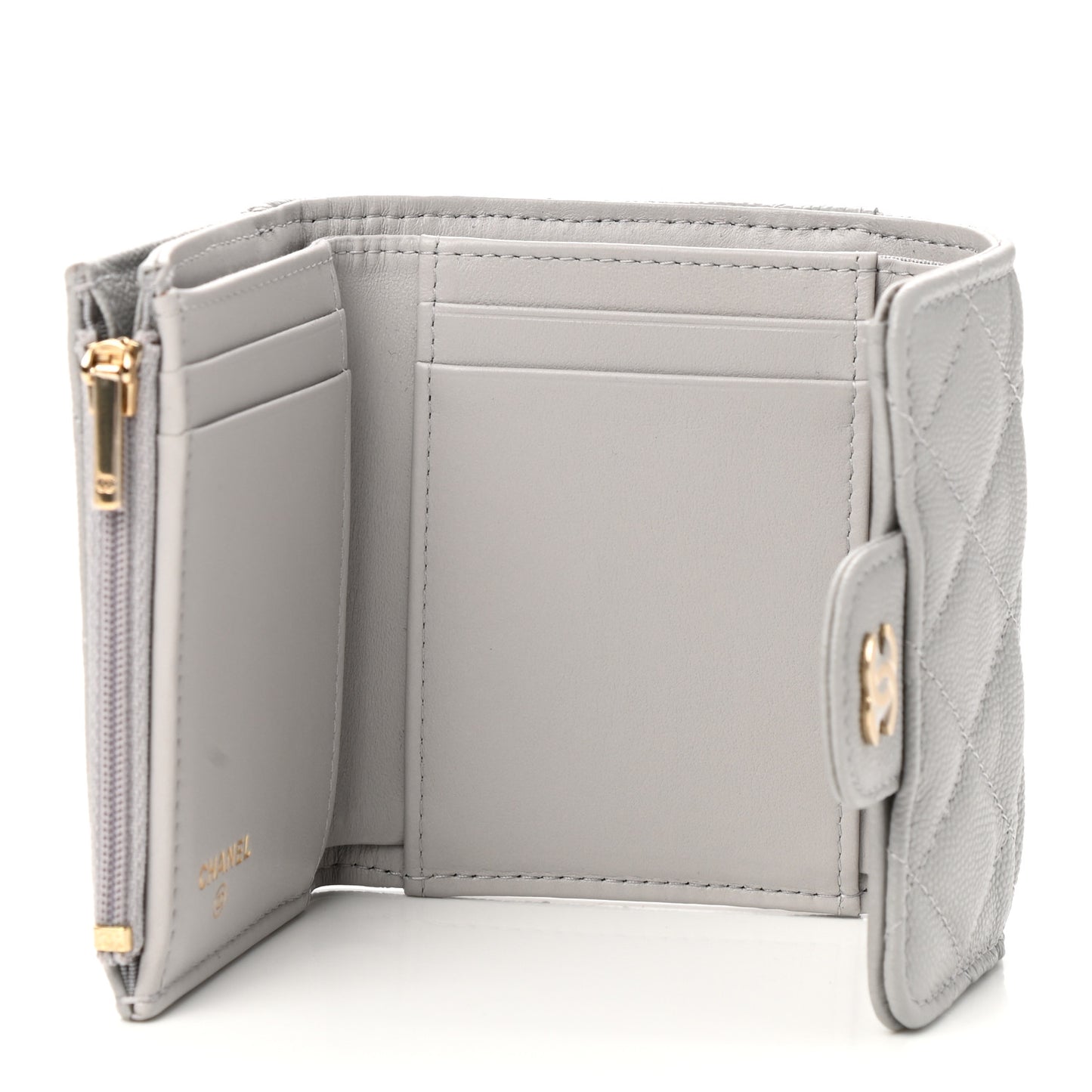 Caviar Quilted Small Flap Wallet Grey