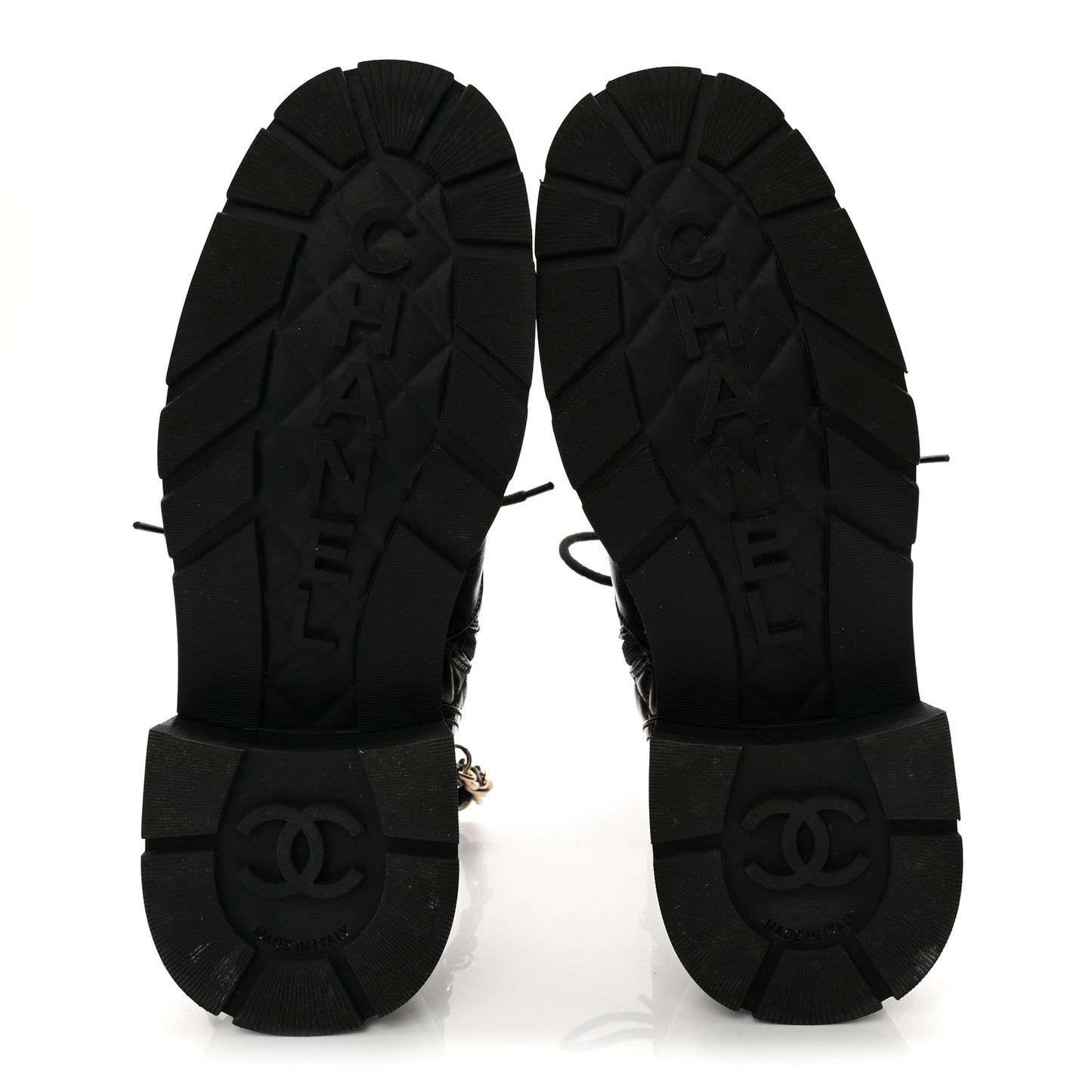 Shiny Calfskin Patent Quilted Chain Lace Up Combat Boots 38 Black