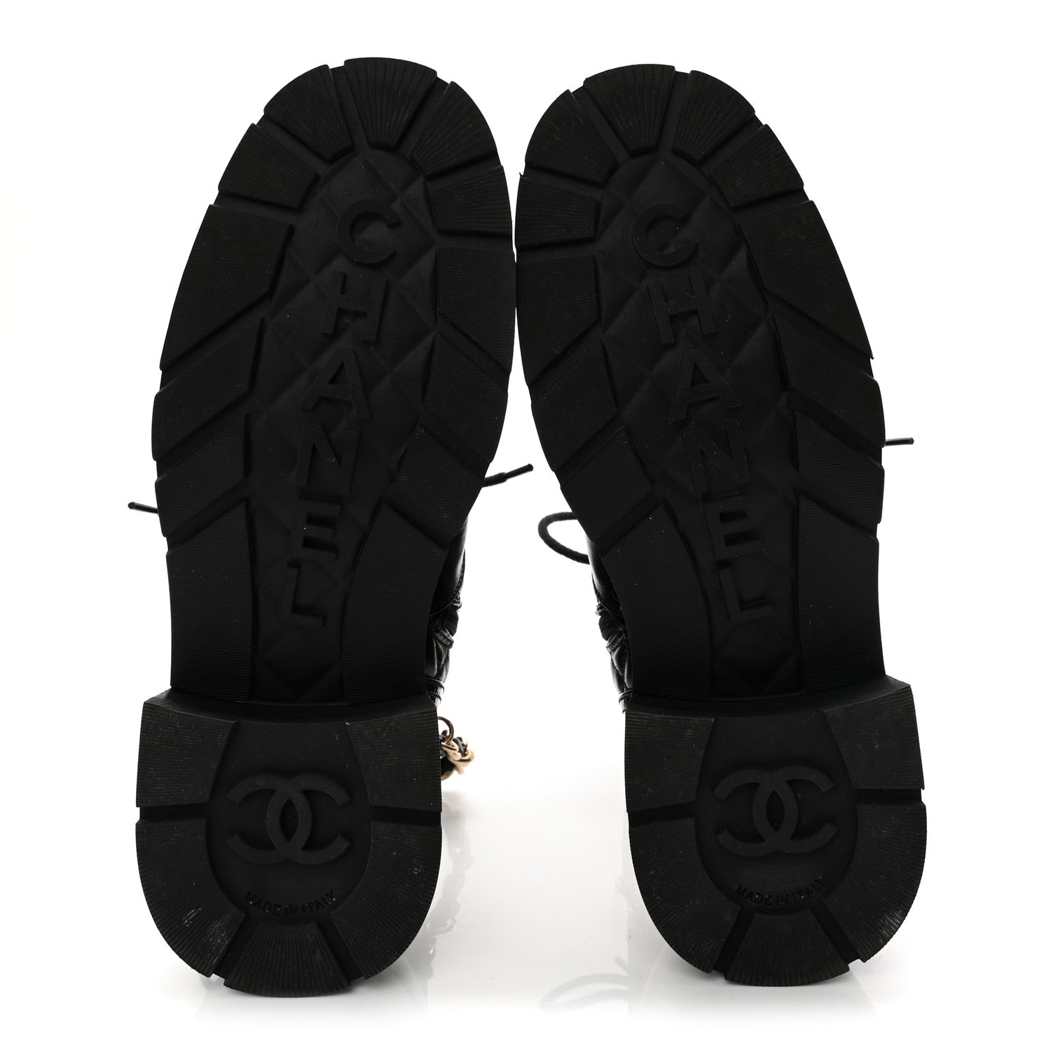Chanel Shiny Calfskin Patent Quilted Chain Lace Up Combat Boots 38 Black 6 of 10