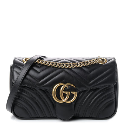 Gucci Calfskin Matelasse Small GG Marmont Shoulder Bag Black 1 of 4