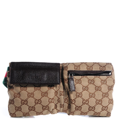 Gucci GG Monogram Web Double Pocket Belt Bag Dark Brown 1 of 7