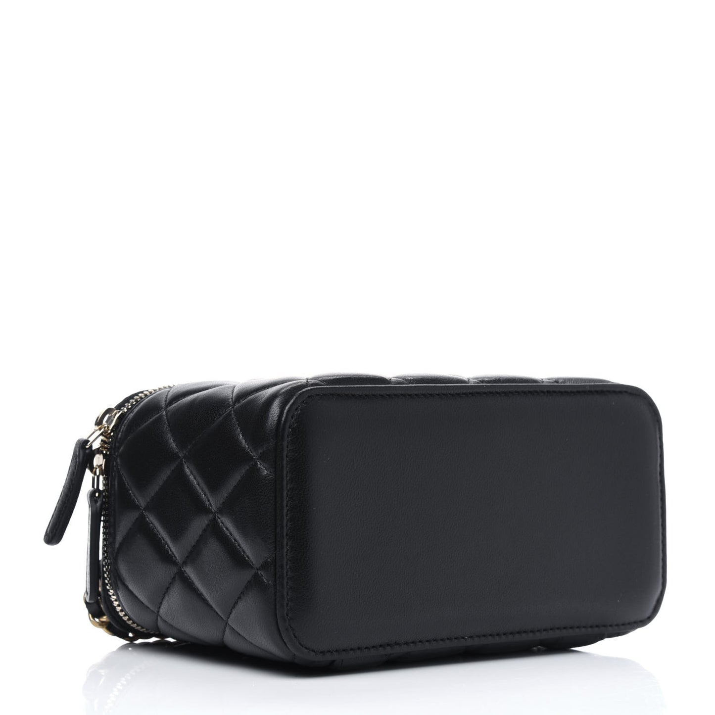 Lambskin Quilted Small Top Handle Vanity Case With Chain Black