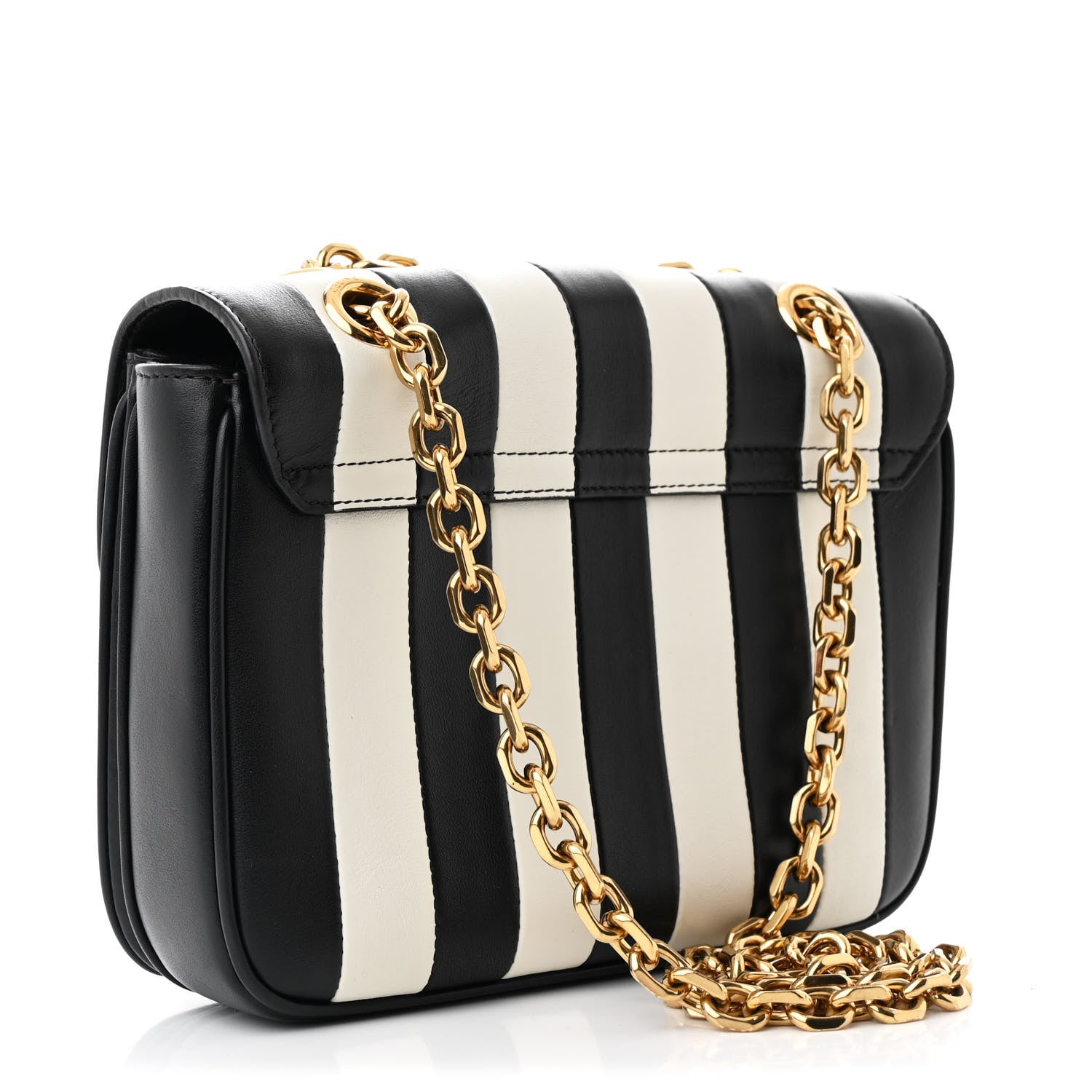 Celine Shiny Calfskin Stripes Small C Bag Black 3 of 10