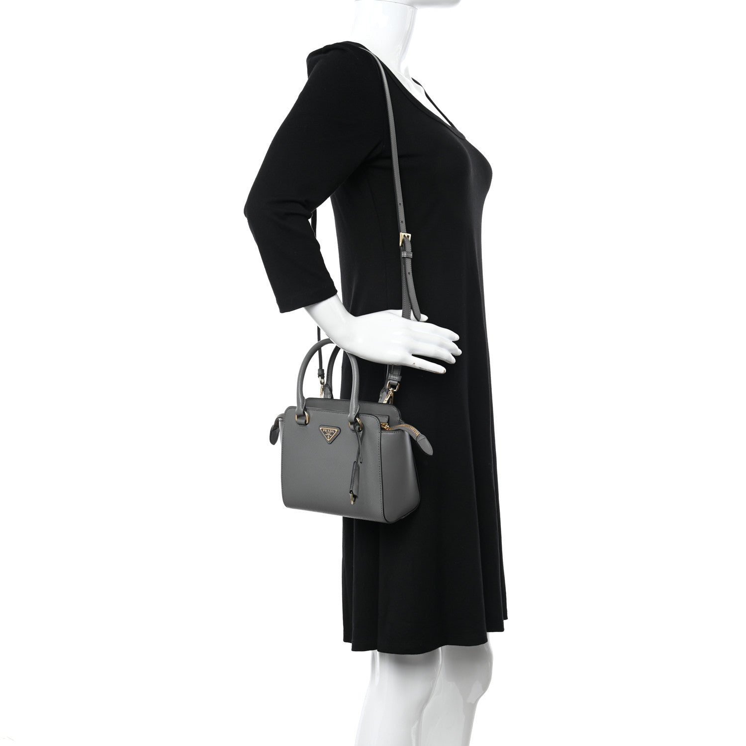 Prada Saffiano Soft Calfskin Small Zippered Crossbody Tote Marmo 2 of 9