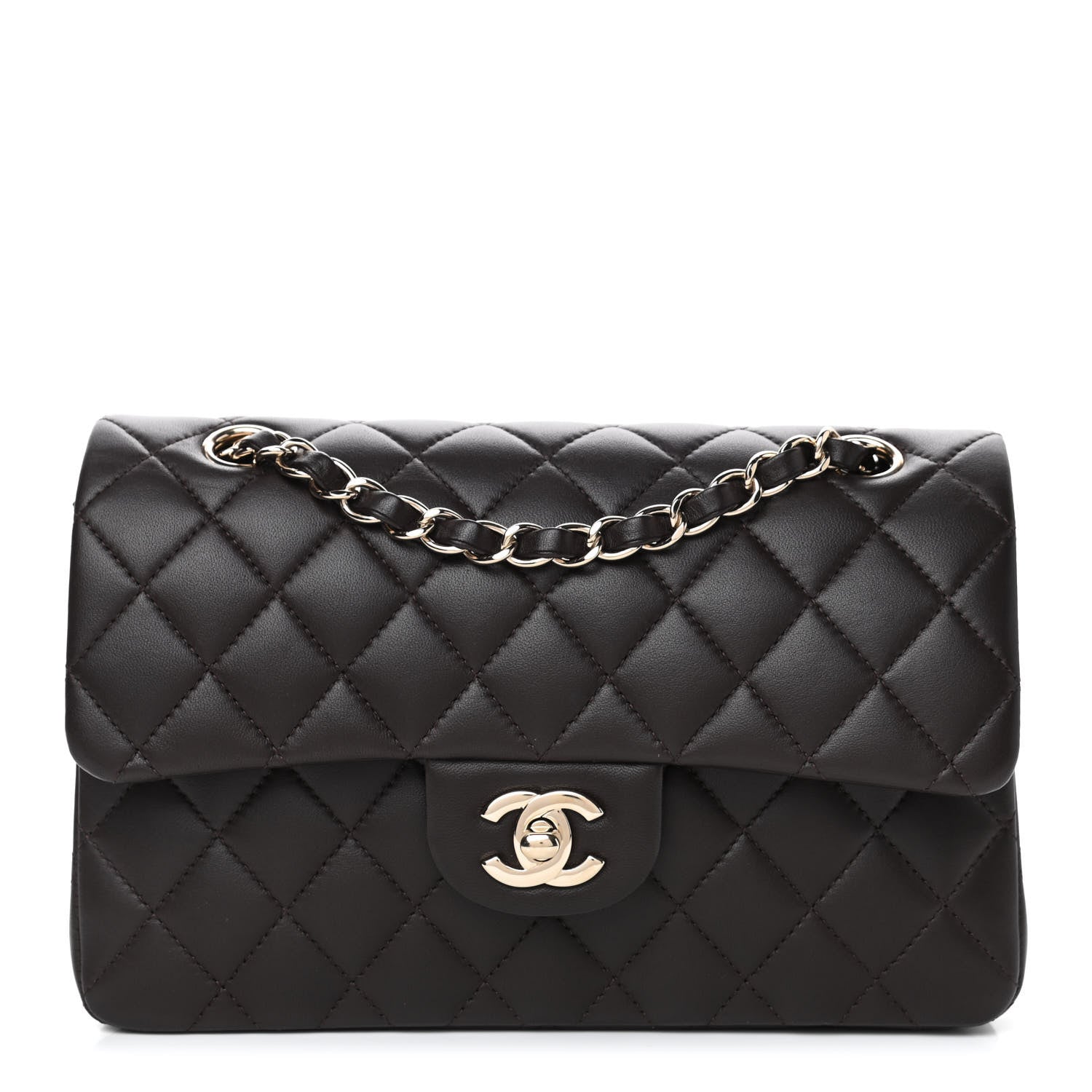 Chanel Lambskin Quilted Small Double Flap Dark Brown 1 of 4