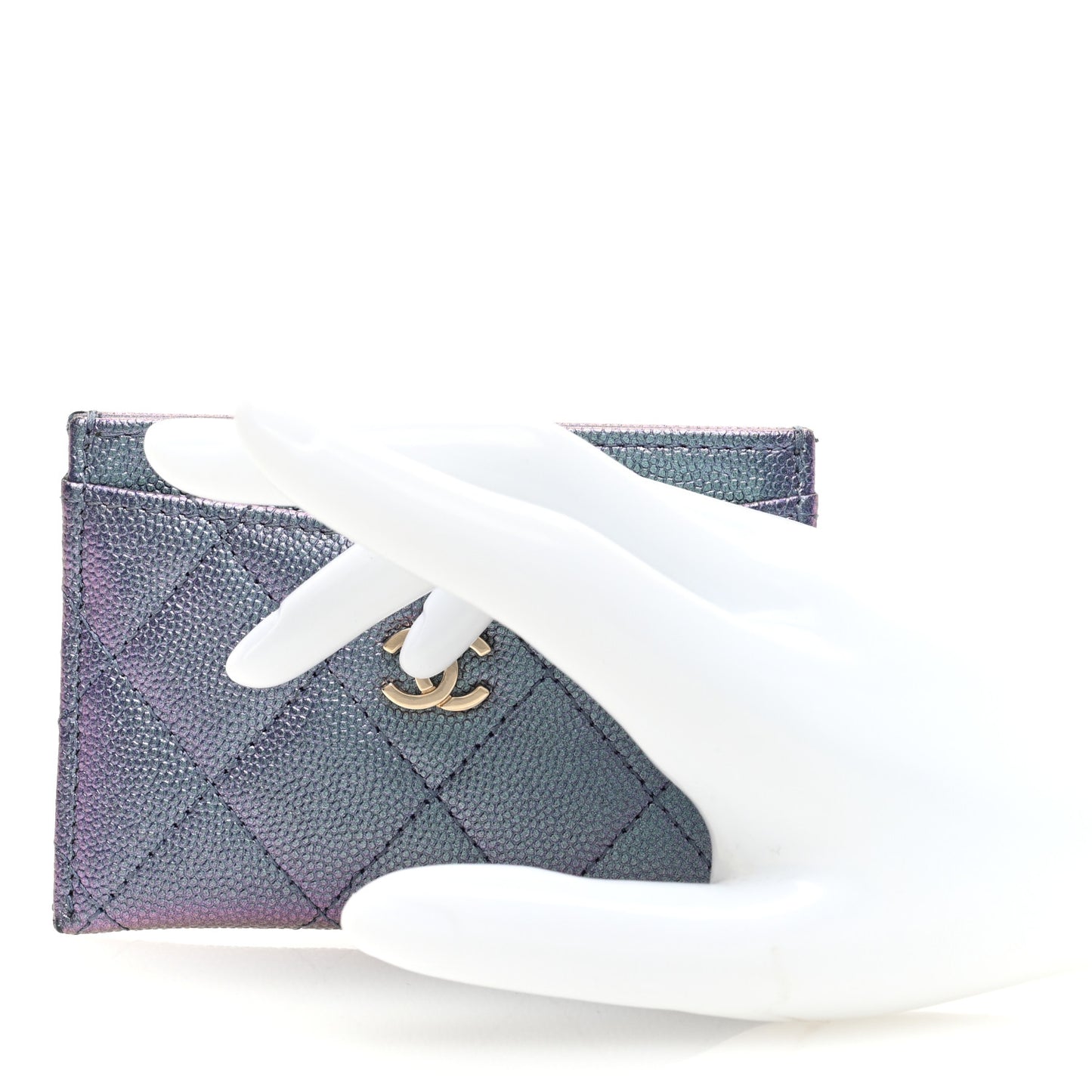 Iridescent Caviar Quilted Card Holder Dark Blue