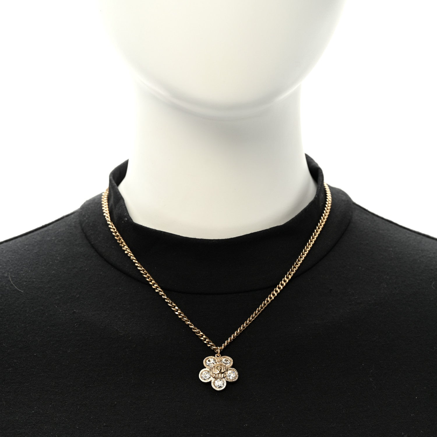 Chanel Crystal CC Flower Pendant Necklace Gold 2 of 6