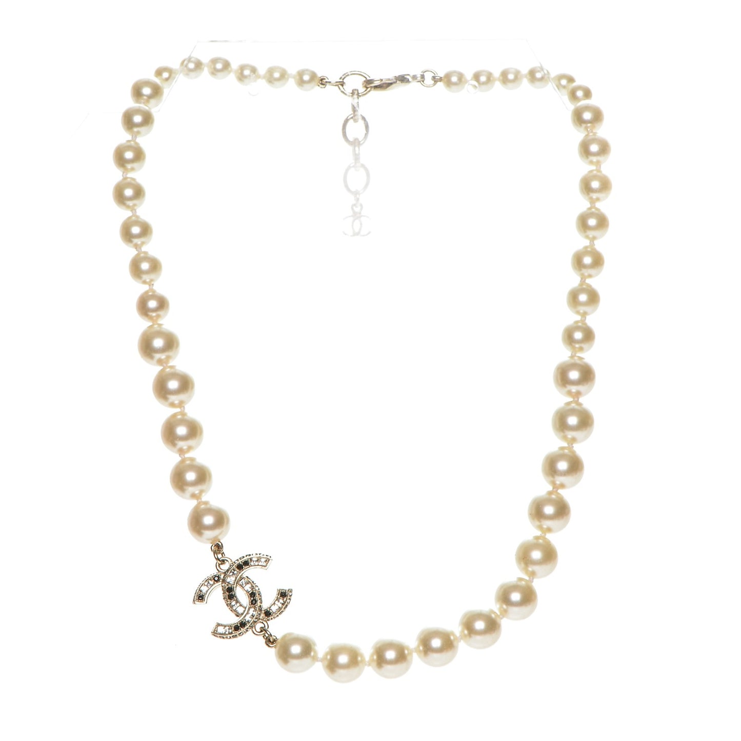 Pearl Crystal CC Short Necklace Gold