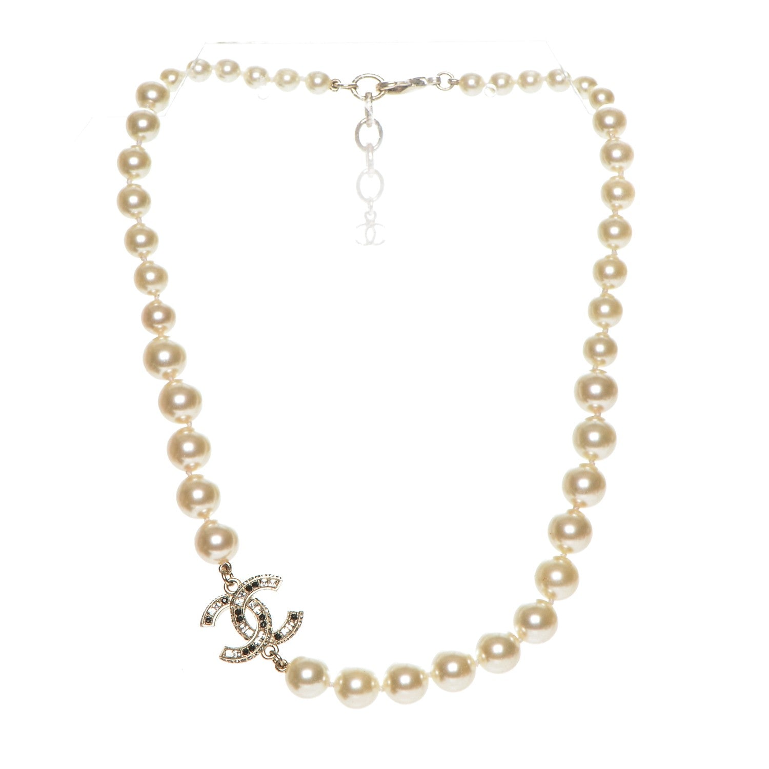 Chanel Pearl Crystal CC Short Necklace Gold 3 of 5