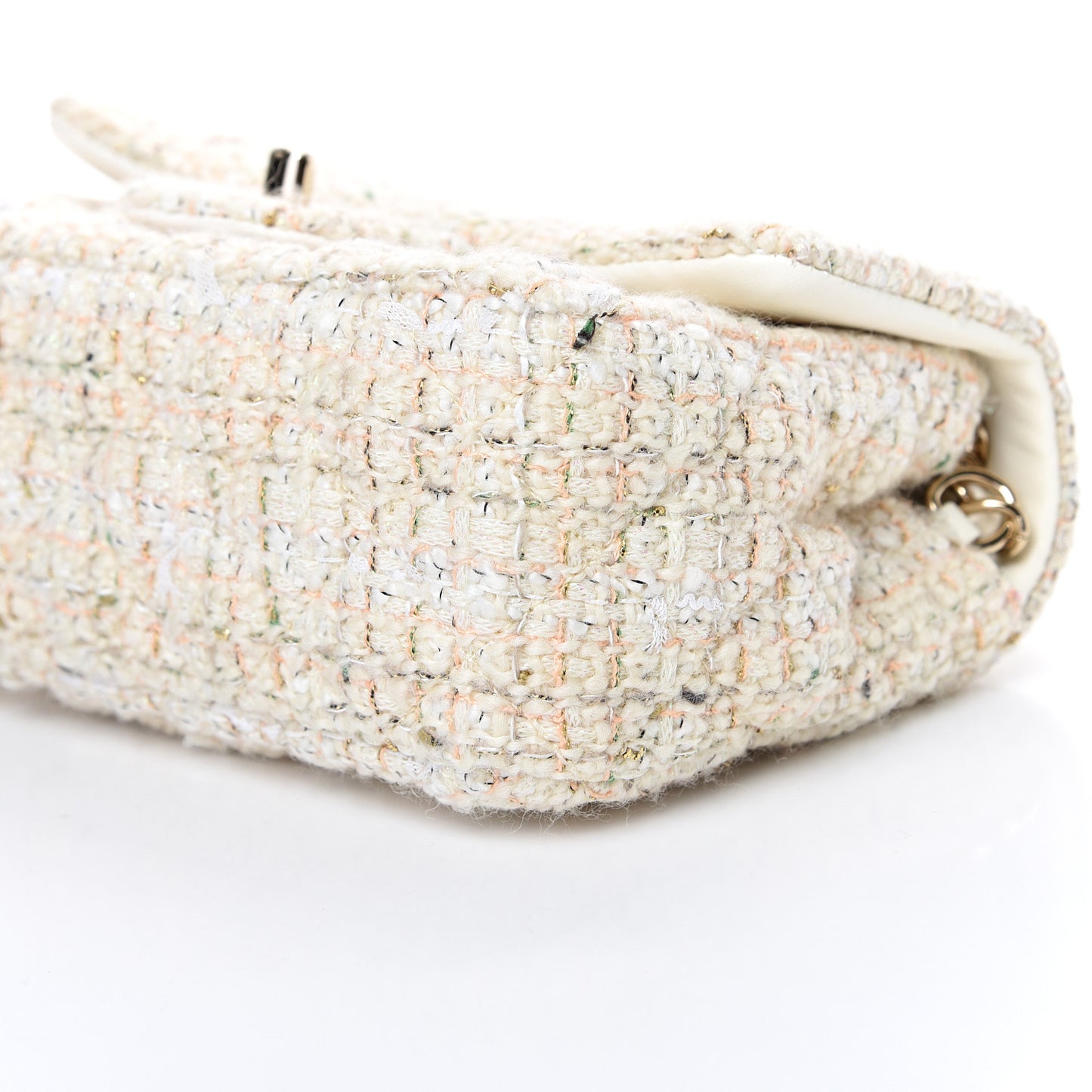 Tweed Quilted Mini Rectangular Flap Off White