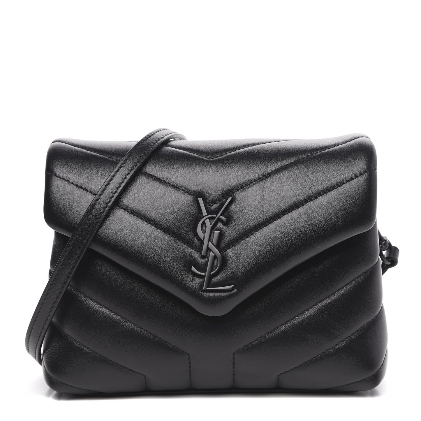 Calfskin Y Quilted Monogram Toy Loulou Crossbody Bag Black