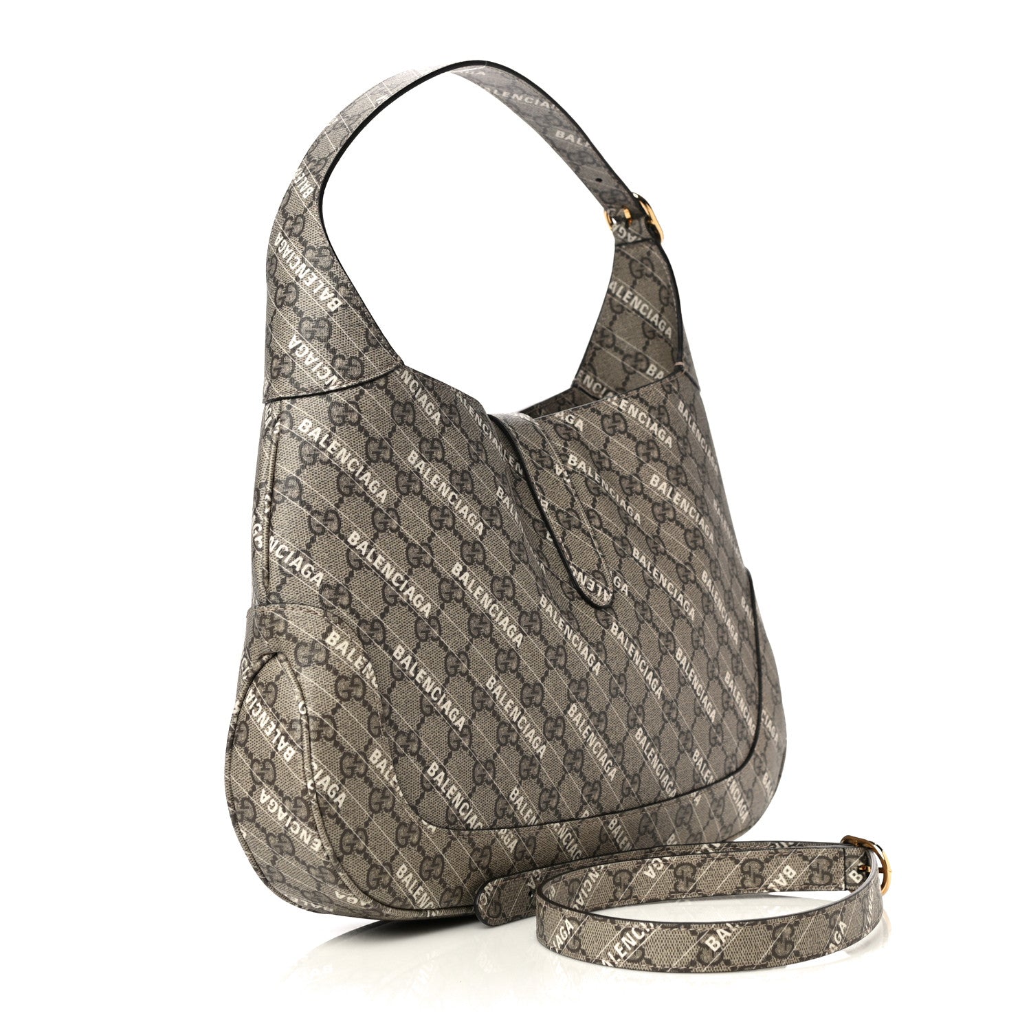 Gucci X BALENCIAGA GG Supreme Monogram Logo Print Medium Jackie 1961 Hobo Beige Ebony 3 of 14