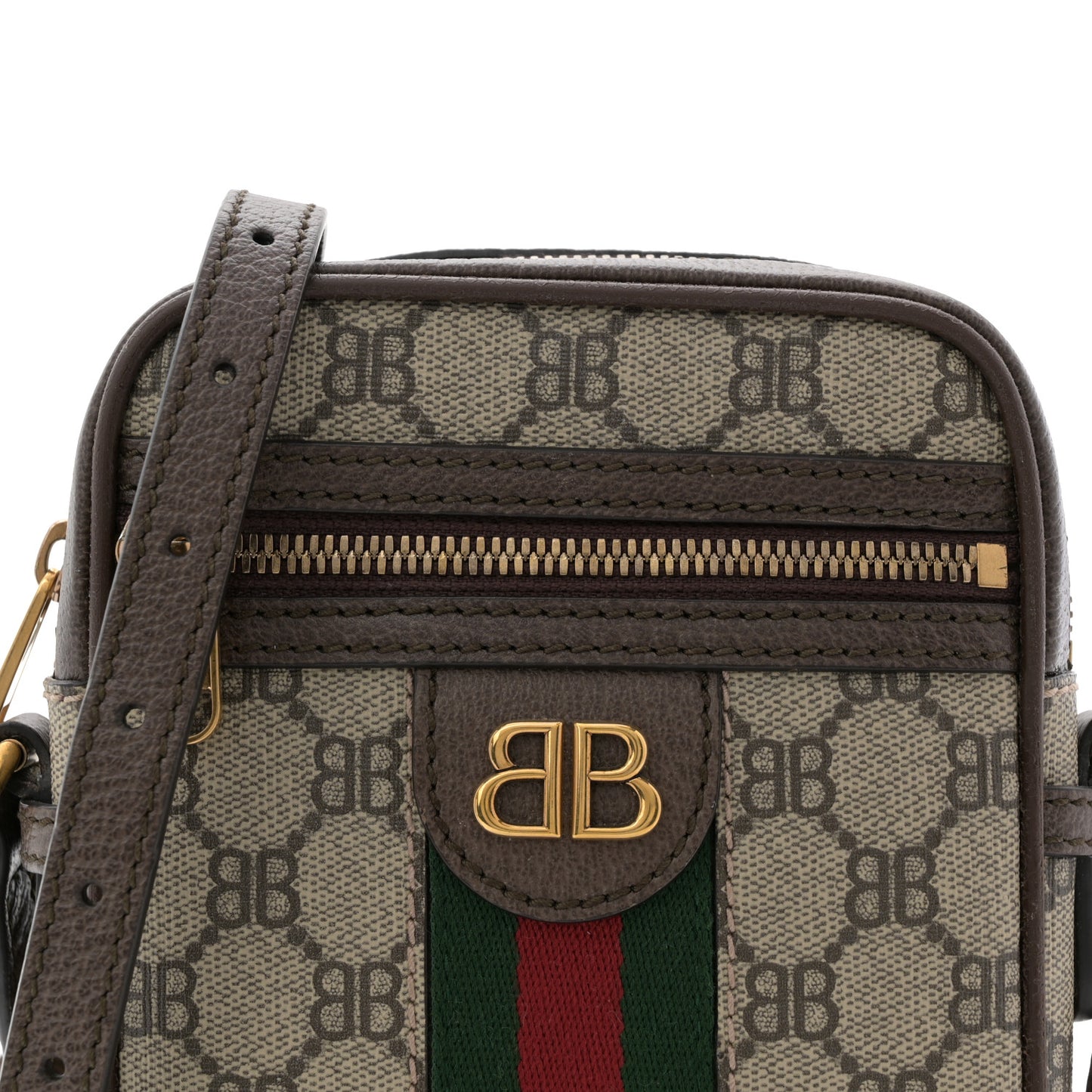 X BALENCIAGA BB Supreme Monogram Web Mini Ophidia Messenger Beige New Acero
