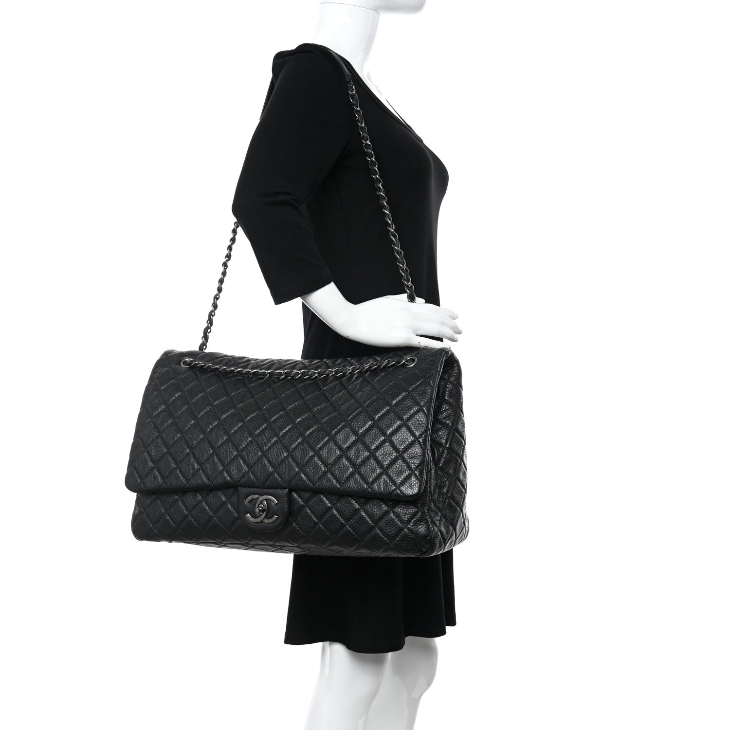 Chanel Calfskin Quilted XXL Travel Flap Bag Black 2 of 10