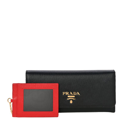 Prada Vitello Move Bi-Color Continental Flap Travel Wallet Black Lacca 1 of 11