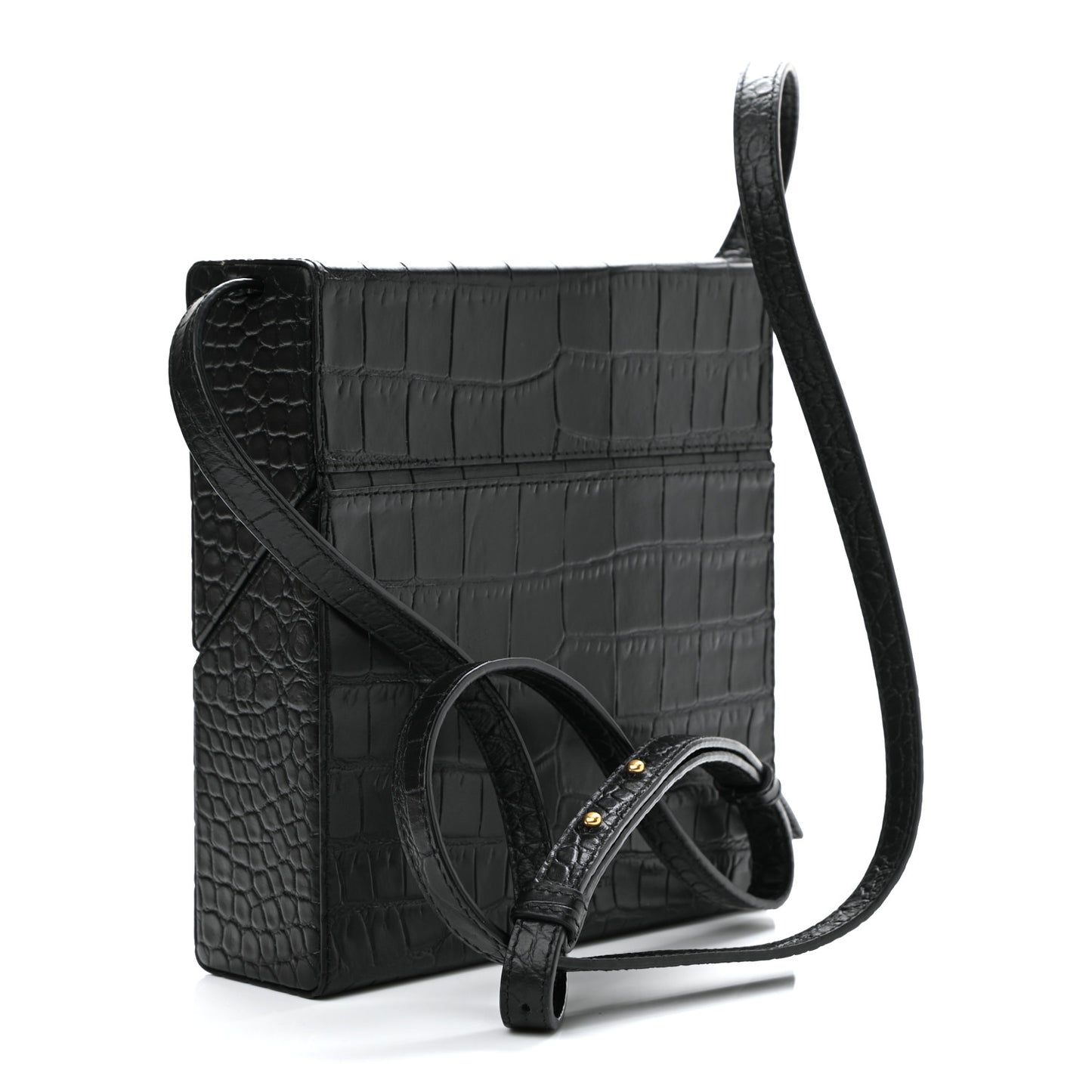 Calfskin Crocodile Embossed Daisey Box Clutch Black