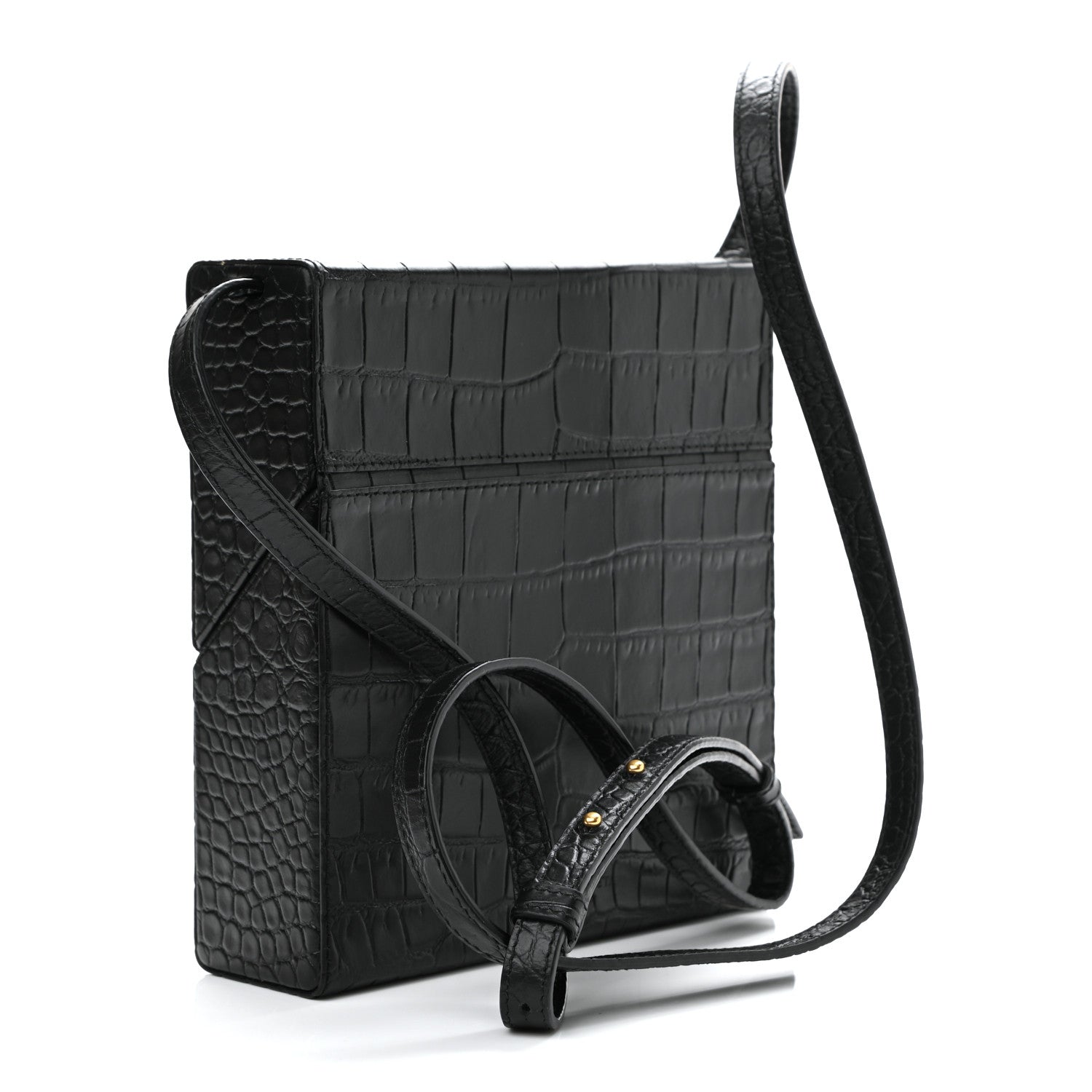 Bottega Veneta Calfskin Crocodile Embossed Daisey Box Clutch Black 3 of 10