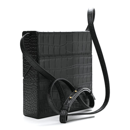 Bottega Veneta Calfskin Crocodile Embossed Daisey Box Clutch Black 3 of 10