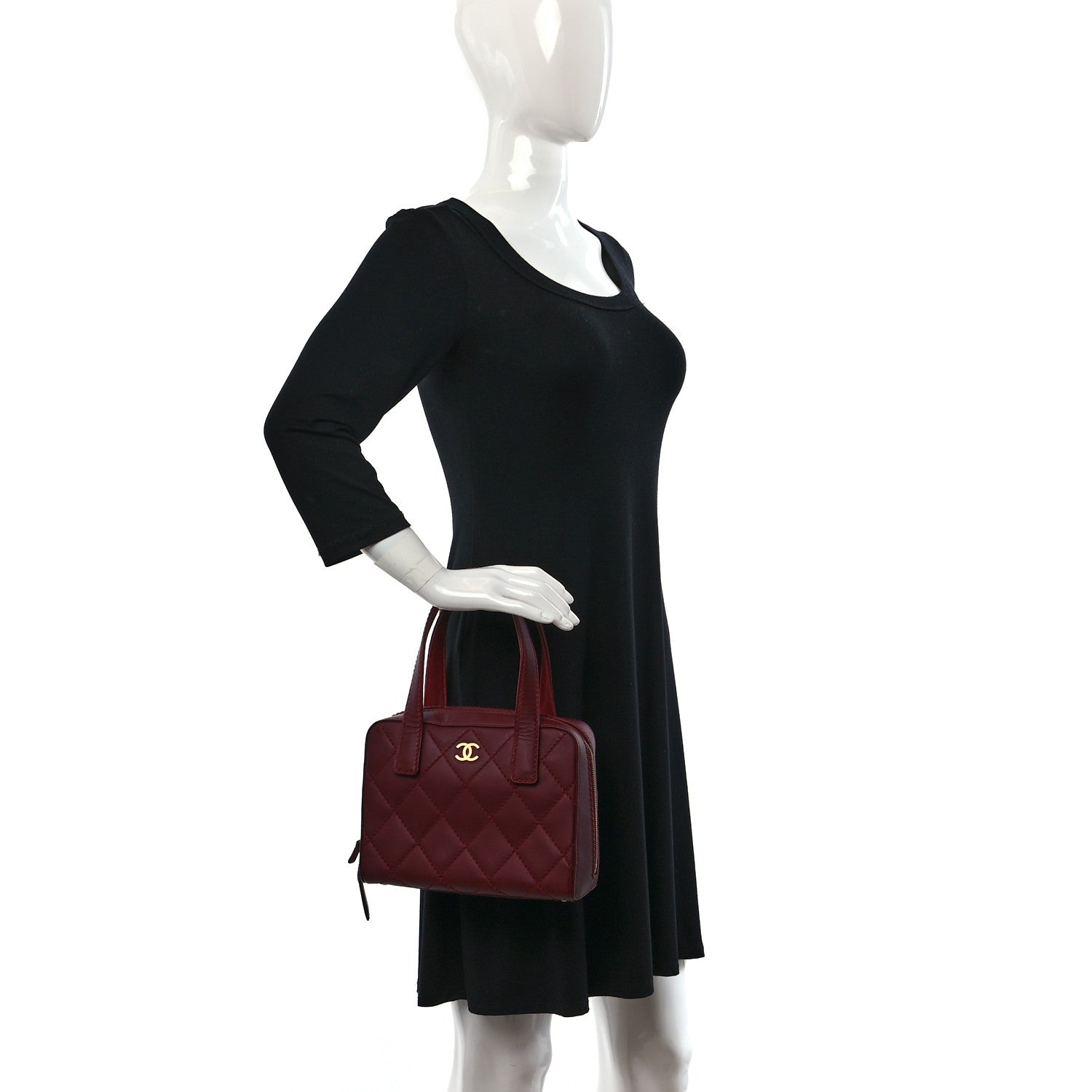 Chanel Calfskin Contrast Stitch Small Surpique Bowler Red 2 of 8