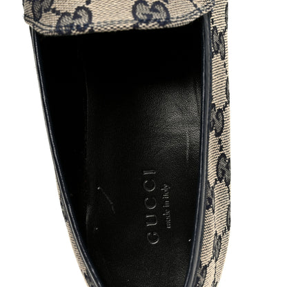 Gucci Monogram Malaga Kid Horsebit Womens Jordaan Loafers 38.5 Beige Blue 7 of 10