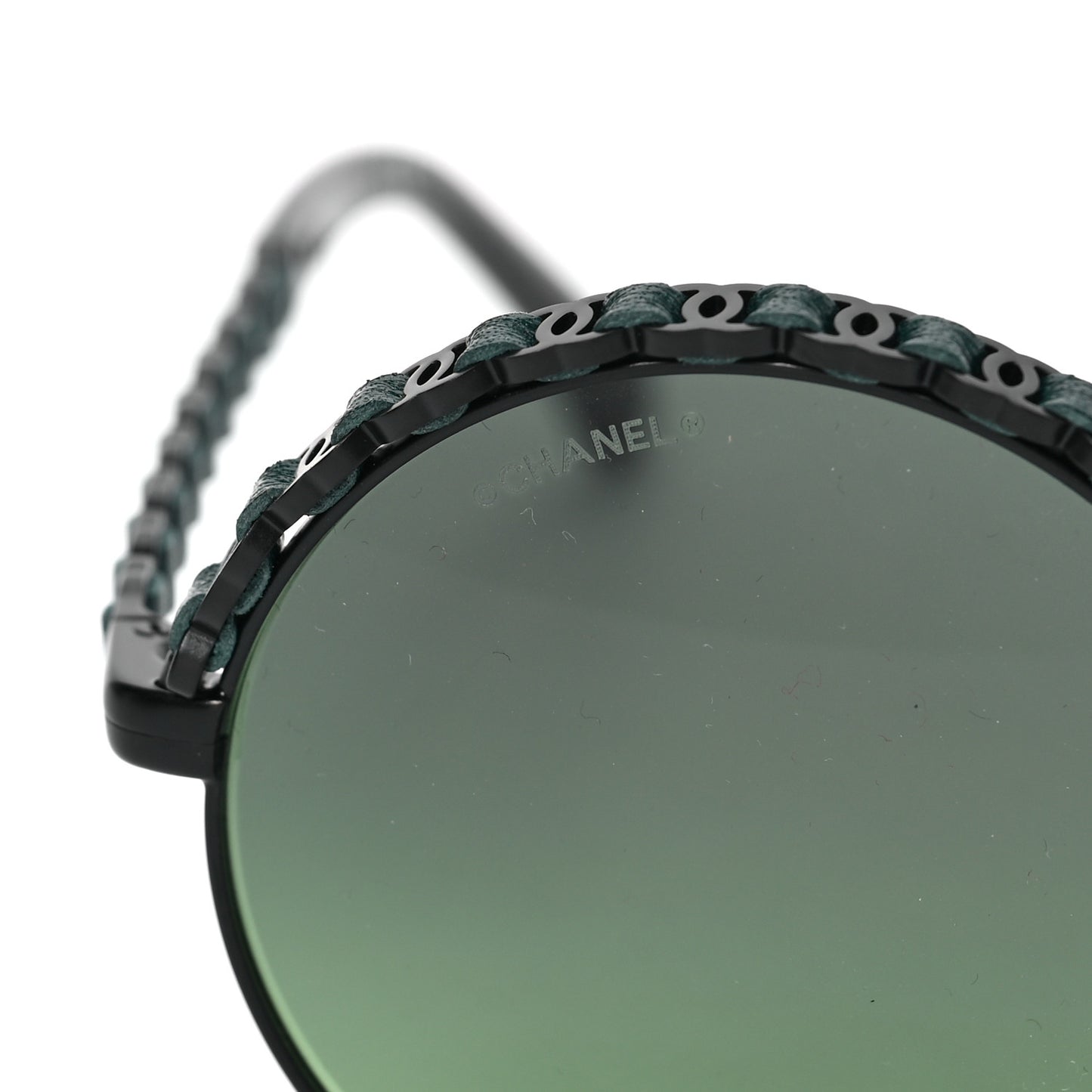 Metal Calfskin Round Chain Sunglasses 4265-Q Black
