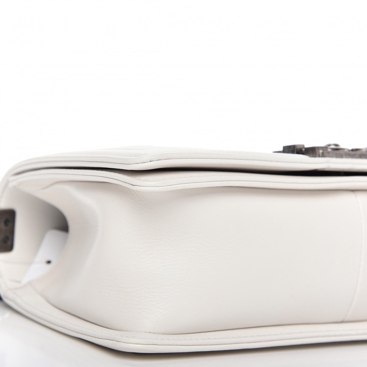Calfskin Double Stitch Medium Boy Flap White