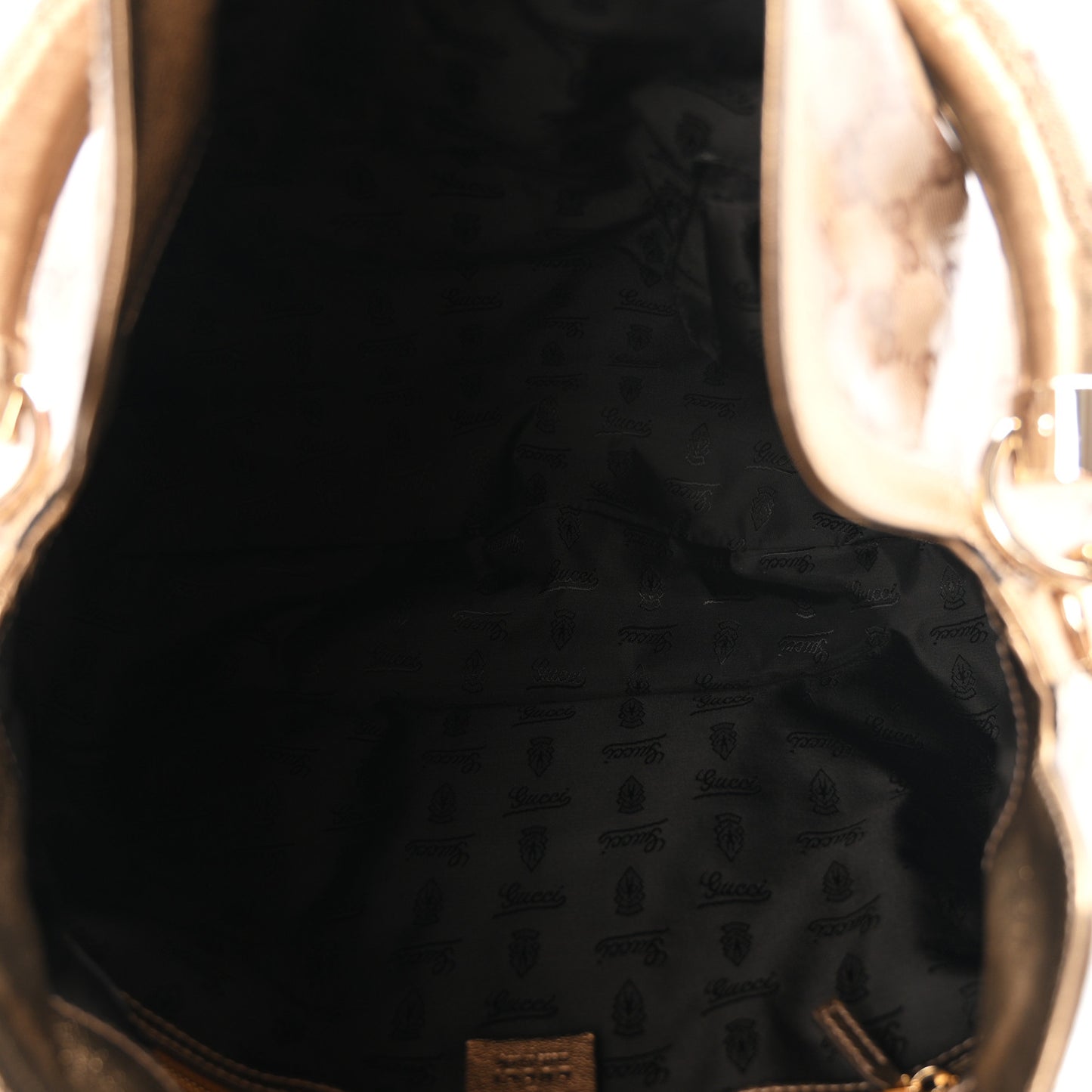 Crystal Monogram Metallic Calfskin Large Indy Top Handle Bag Beige Ebony Gold