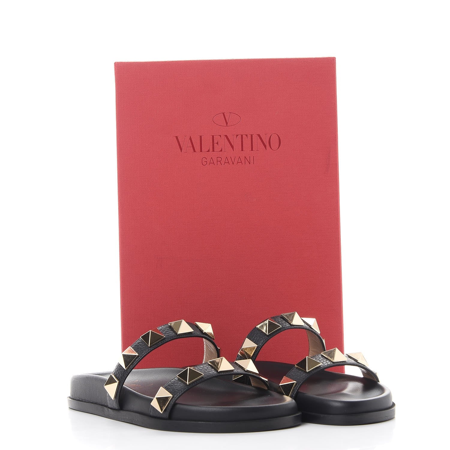 Valentino Garavani Pebbled Calfskin Macro Rockstud Lock Slide Sandals 35 Black 10 of 10