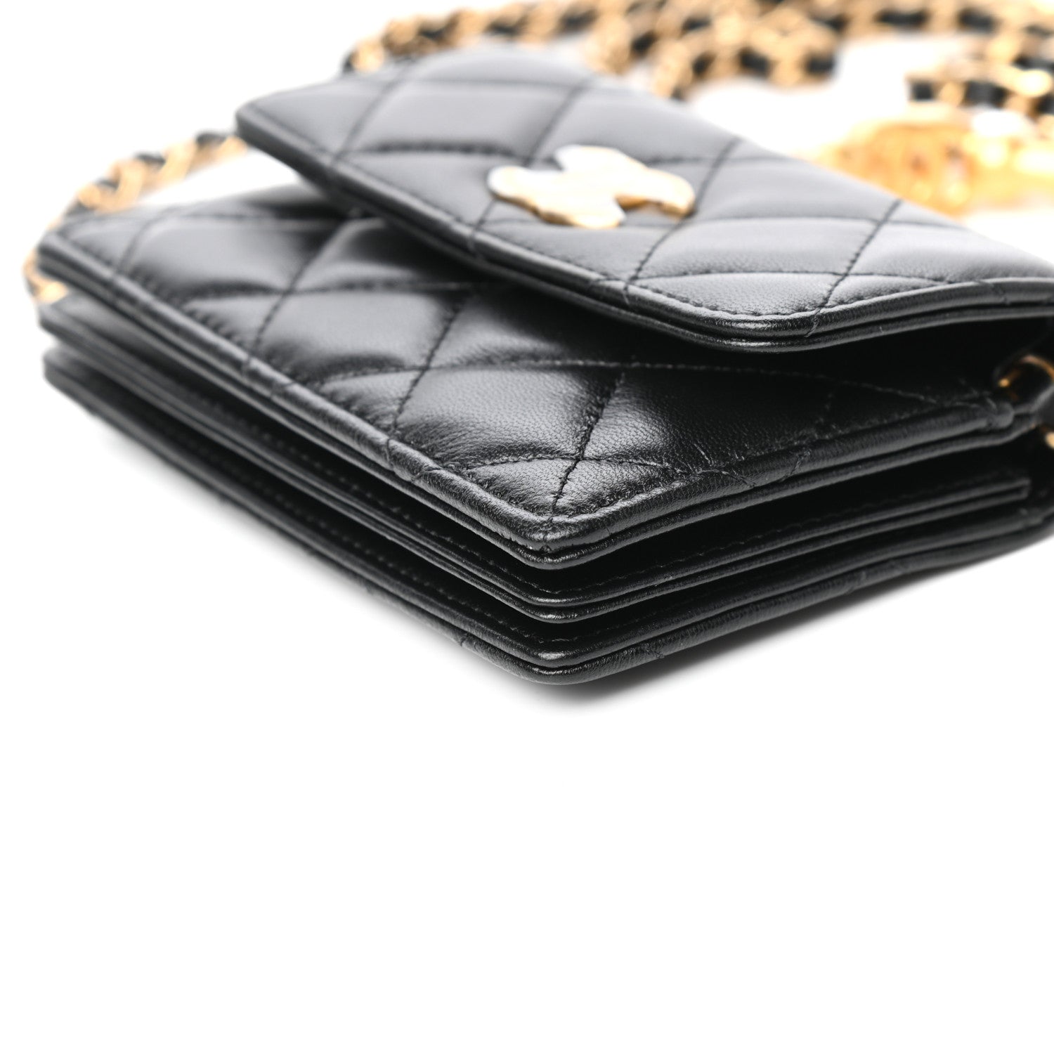 Chanel Lambskin Quilted Pearl Crown Clutch With Chain Black 9 of 10