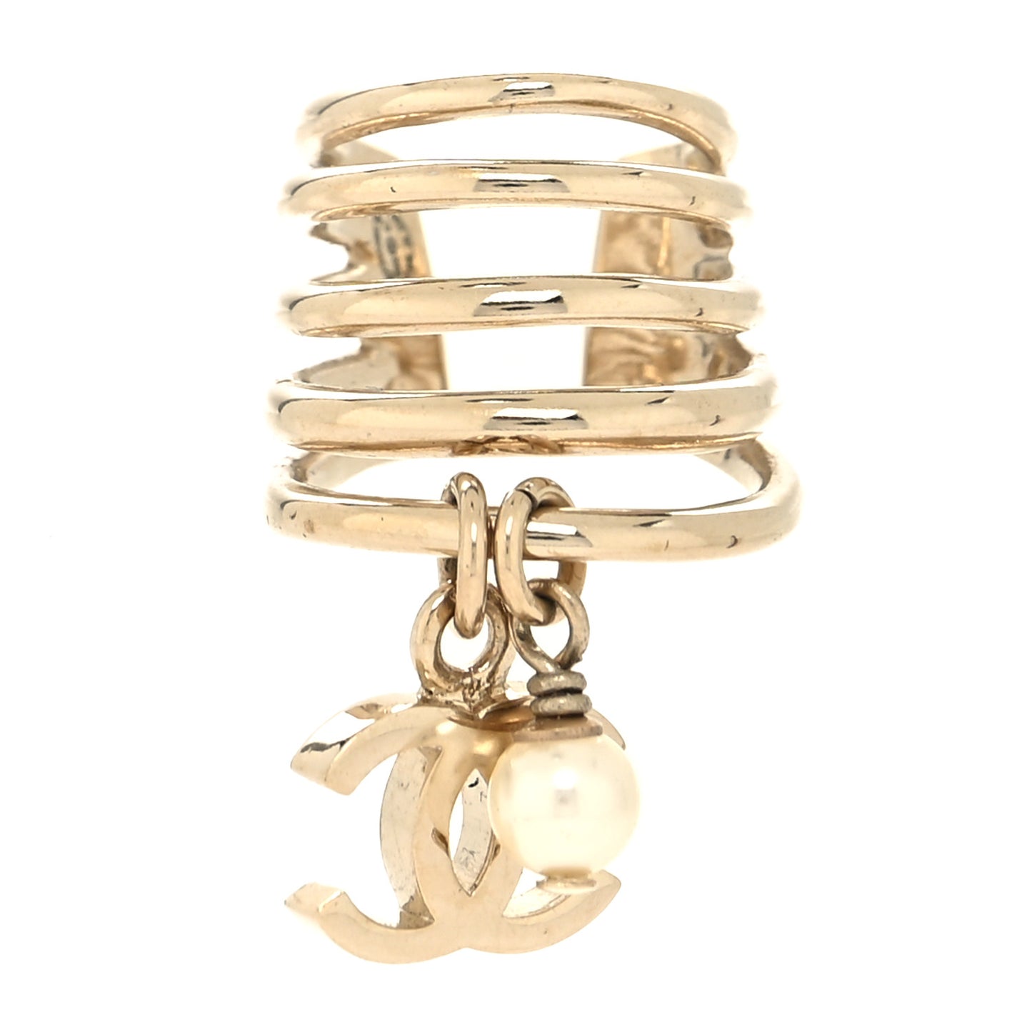 Metal Pearl CC Single Jewel Ear Cuff Gold