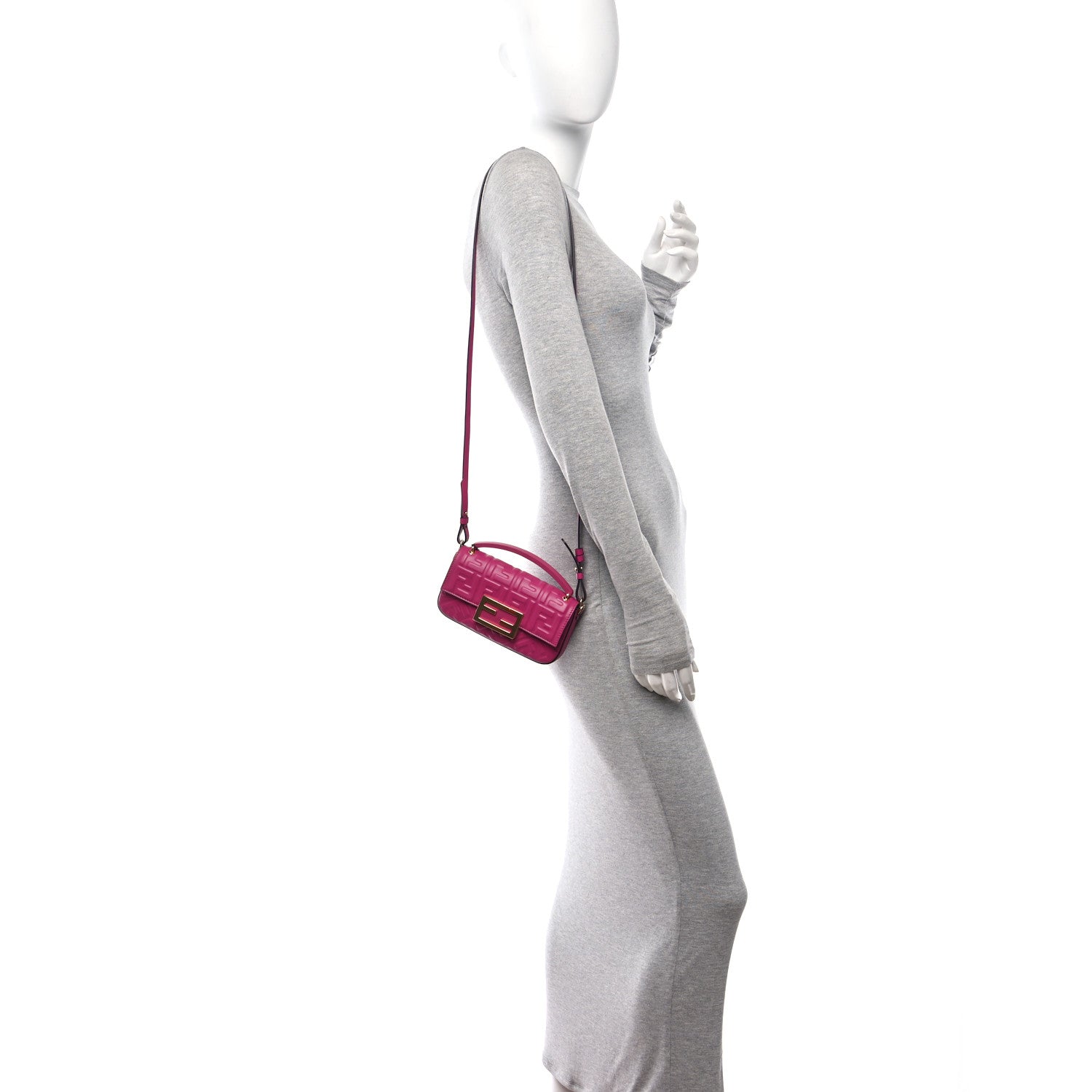 Fendi Nappa FF 1974 Embossed Phone Baguette Ciclamino Pilar 2 of 10