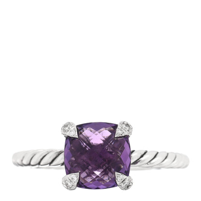 David Yurman Sterling Silver Diamond Amethyst 8mm Chatelaine Ring 54 7 1 of 5