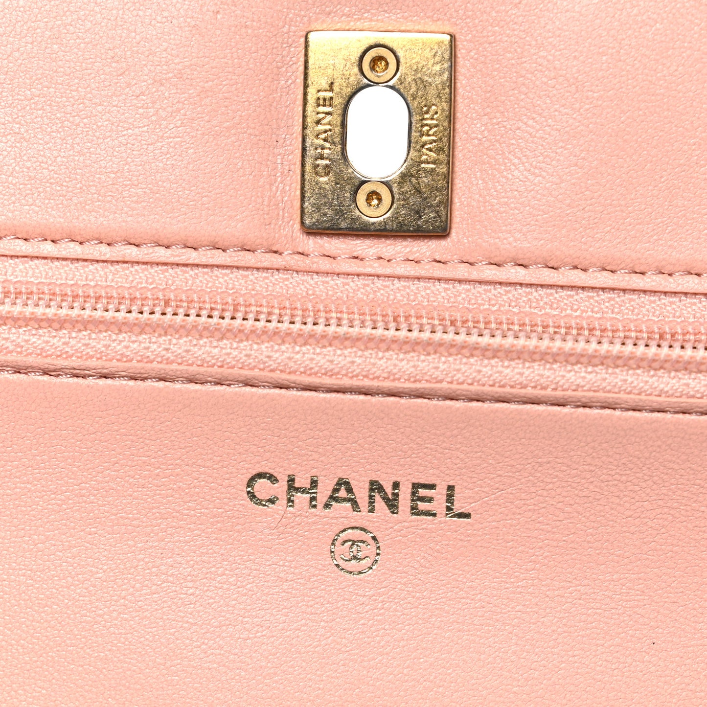 Lambskin Quilted CC Pearl Crush Wallet on Chain WOC Light Orange