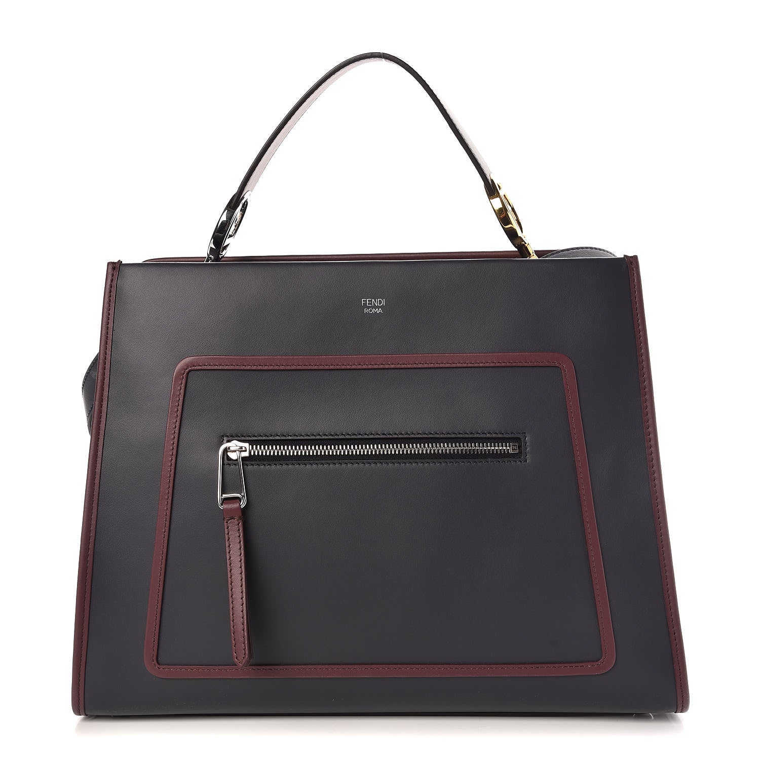 Fendi Vitello Century Opaco F is Fendi Bi-Color Regular Runaway Satchel Blue Notte Bordeaux 1 of 8