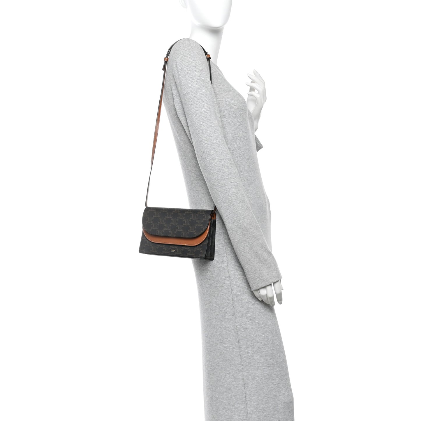 Triomphe Canvas Lambskin Wallet On Strap Tan