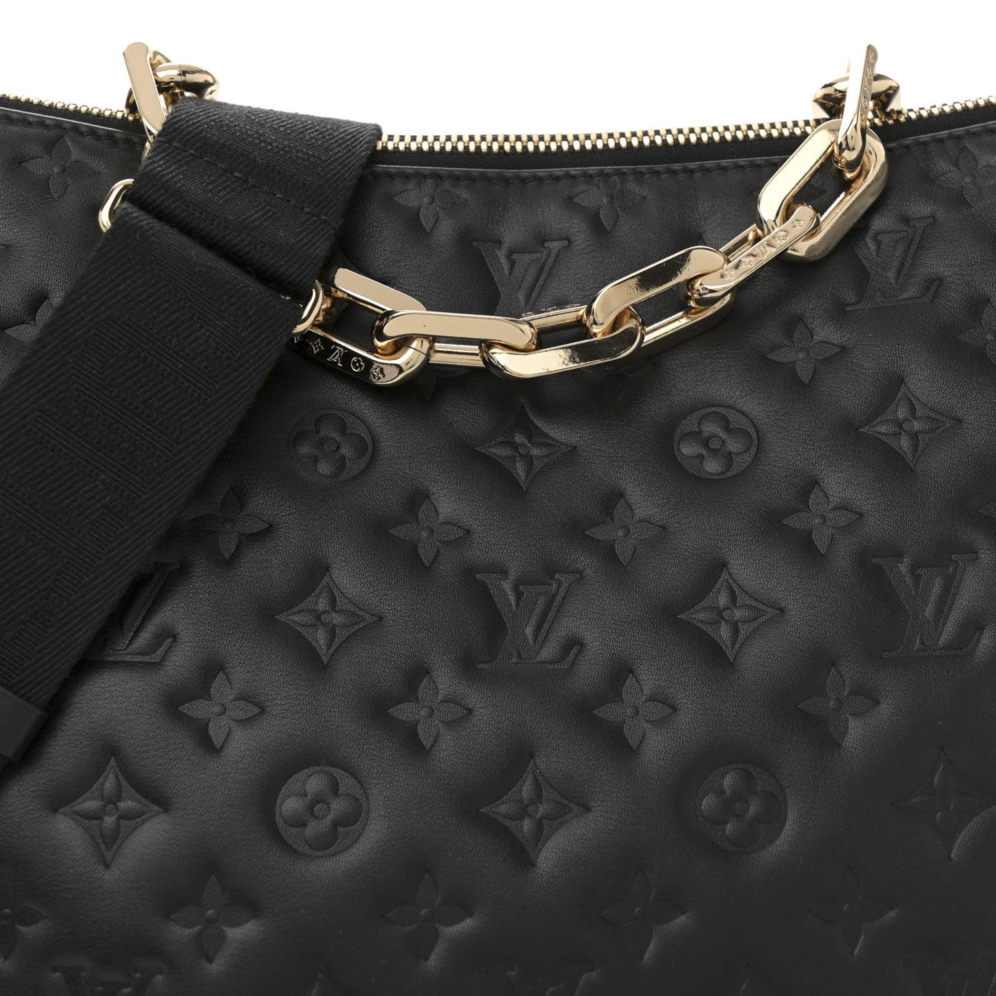Lambskin Embossed Monogram Coussin Hobo MM Black