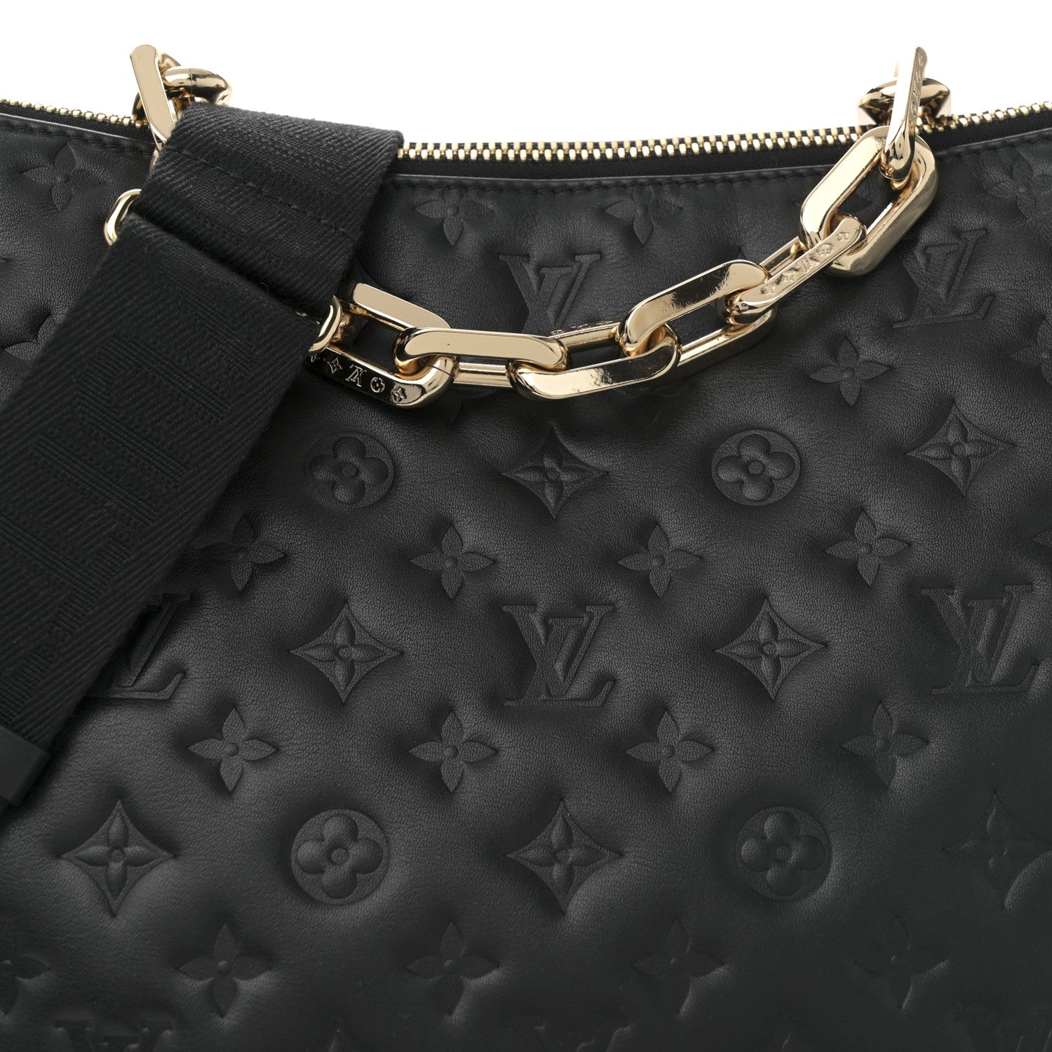 Louis Vuitton Lambskin Embossed Monogram Coussin Hobo MM Black 8 of 11