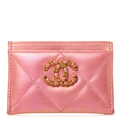 Chanel Iridescent Calfskin Quilted Chanel 19 Card Holder Pink 1 of 7