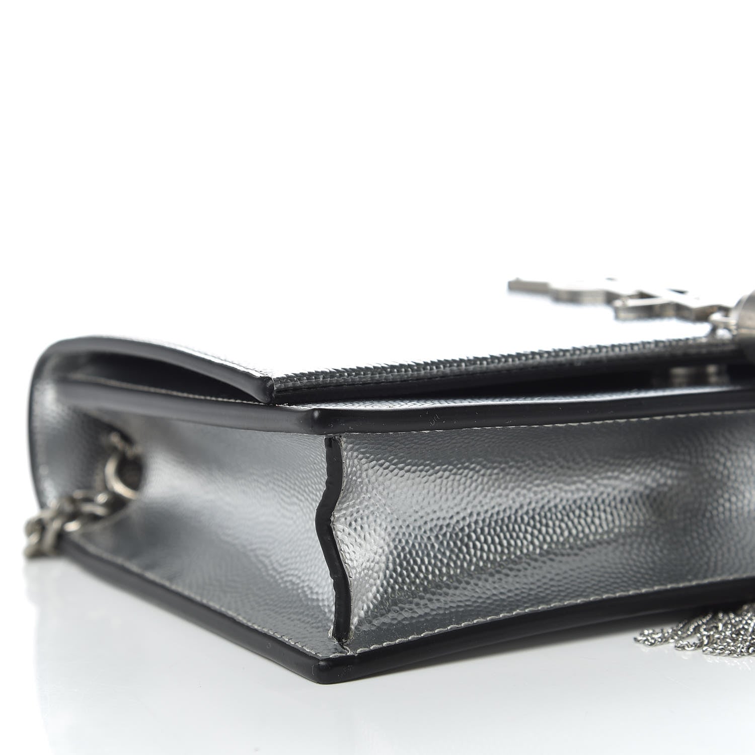 Saint Laurent Metallic Grain De Poudre Kate Monogram Tassel Chain Wallet Silver 5 of 9