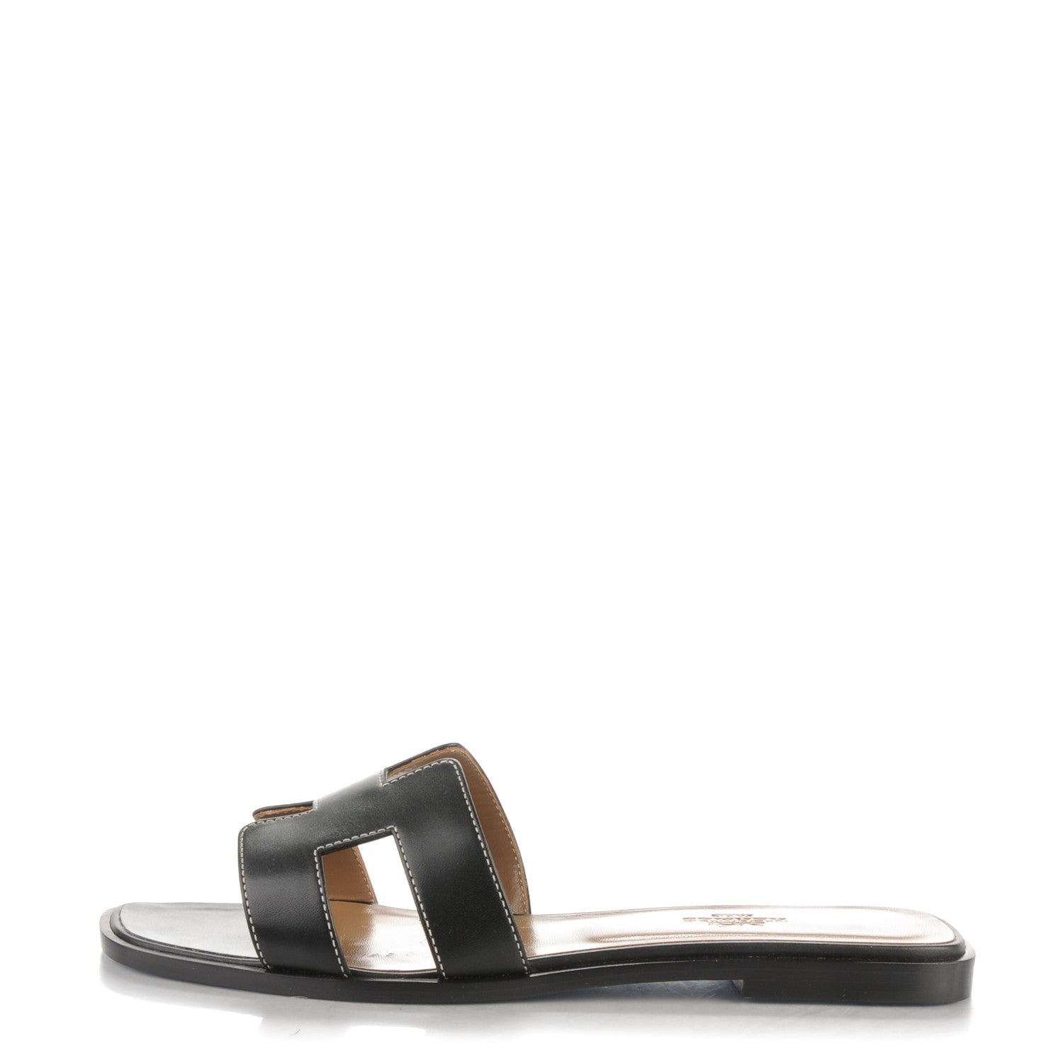 Hermes Box Calfskin Oran Sandals 38.5 Black 1 of 7