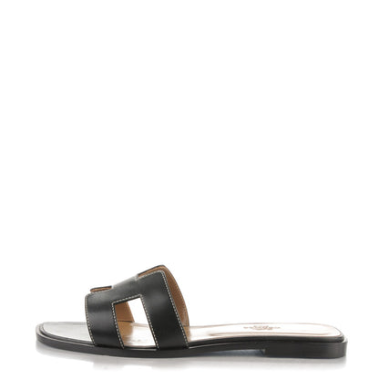 Hermes Box Calfskin Oran Sandals 38.5 Black 1 of 7