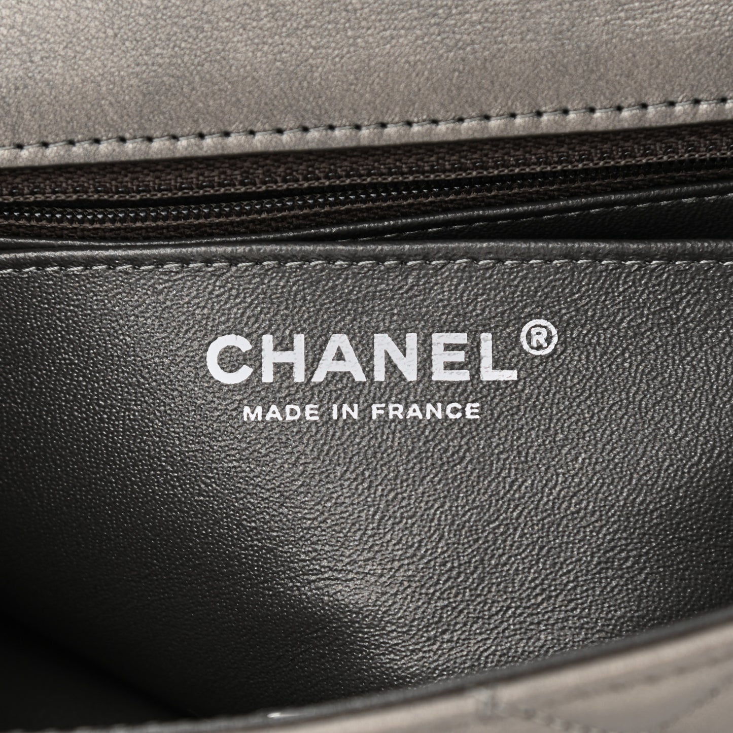 Metallic Lambskin Quilted Mini Rectangular Flap Dark Grey