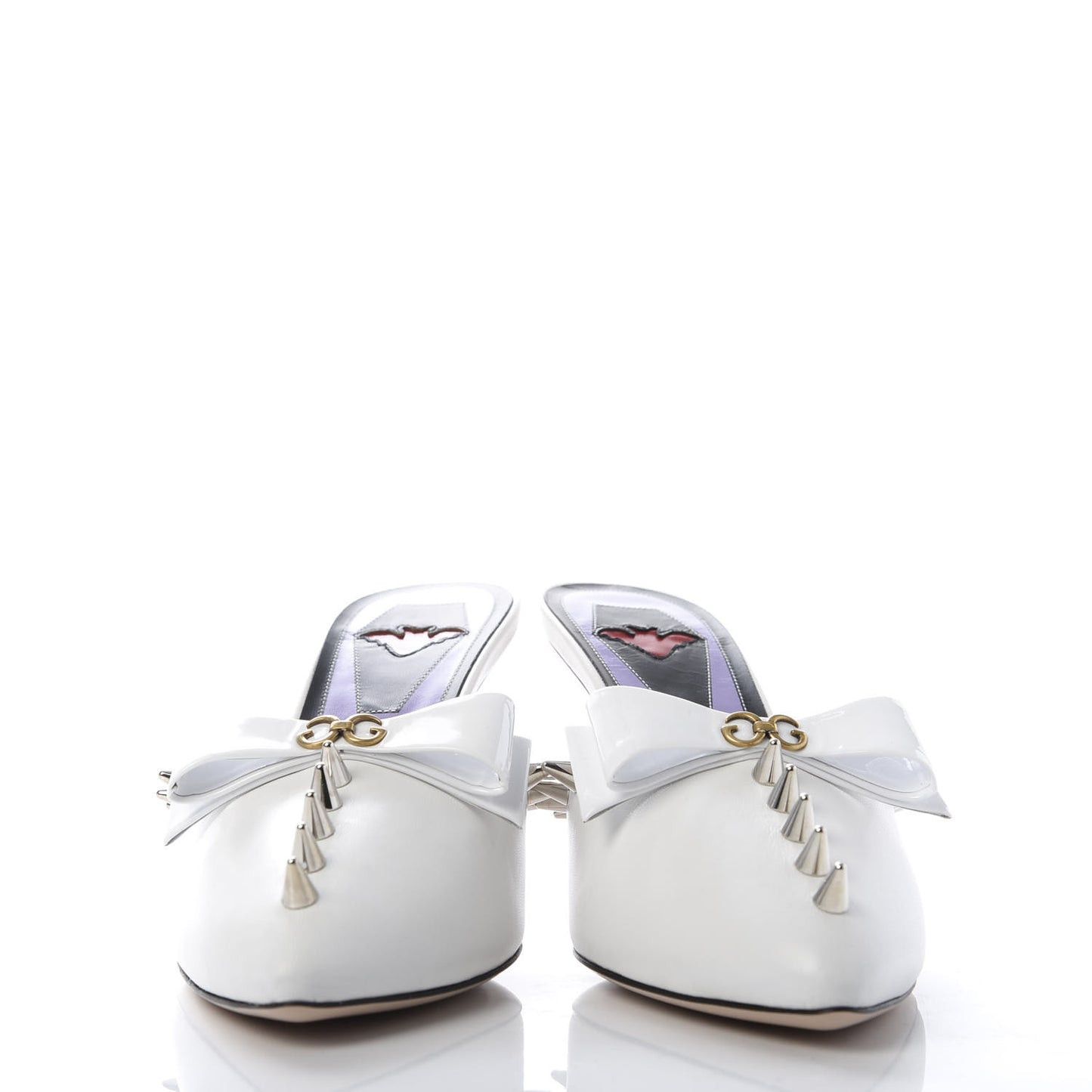 Patent GG Bow Sadie Spike Mid Heel Mules 38.5 White