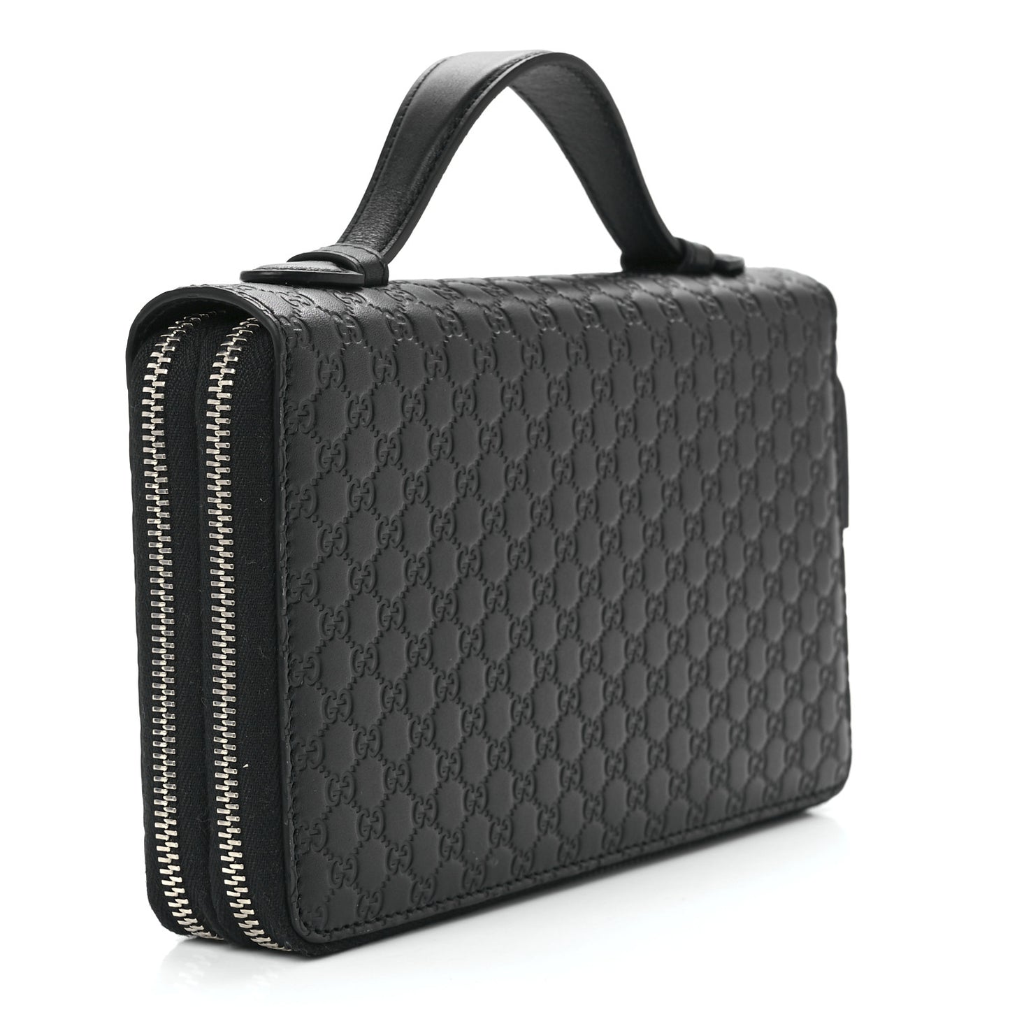 Soft Microguccissima Zip Around Top Handle Travel Wallet Carbon