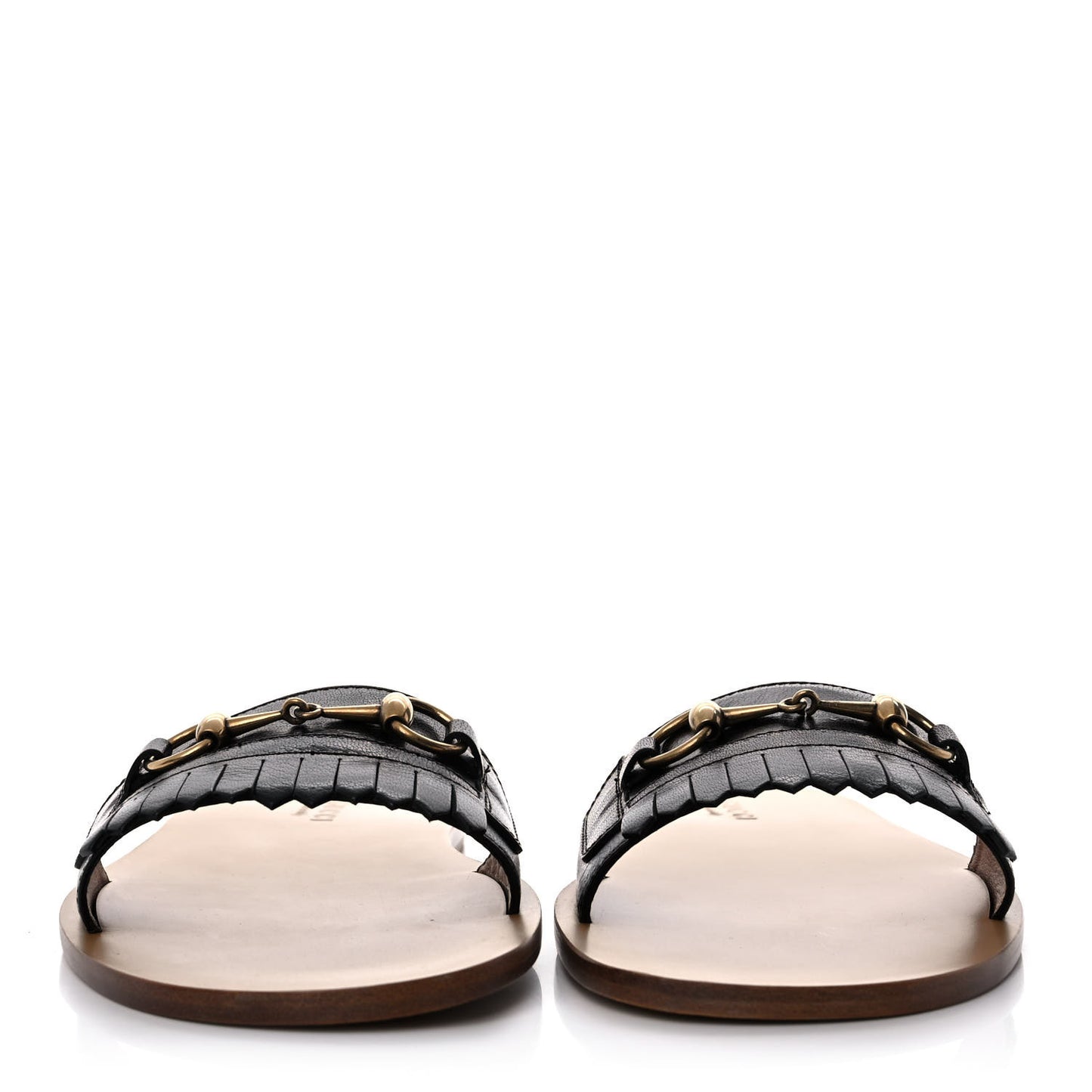 Goatskin Fringe Mens Horsebit Slide Sandals 10 Black