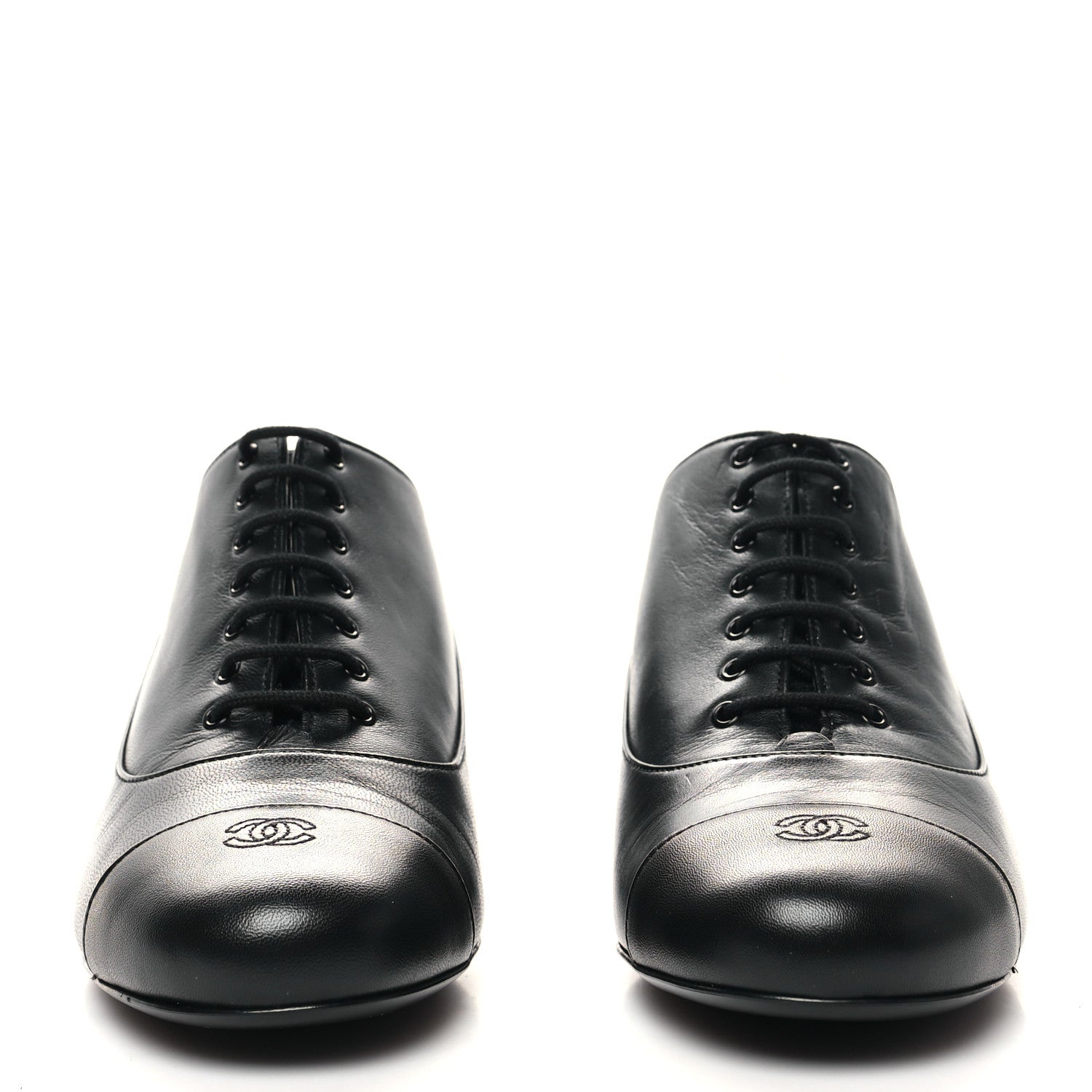 Chanel Lambskin CC Lace Up Oxfords 37.5 Black 2 of 7