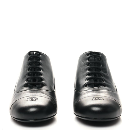 Chanel Lambskin CC Lace Up Oxfords 37.5 Black 2 of 7